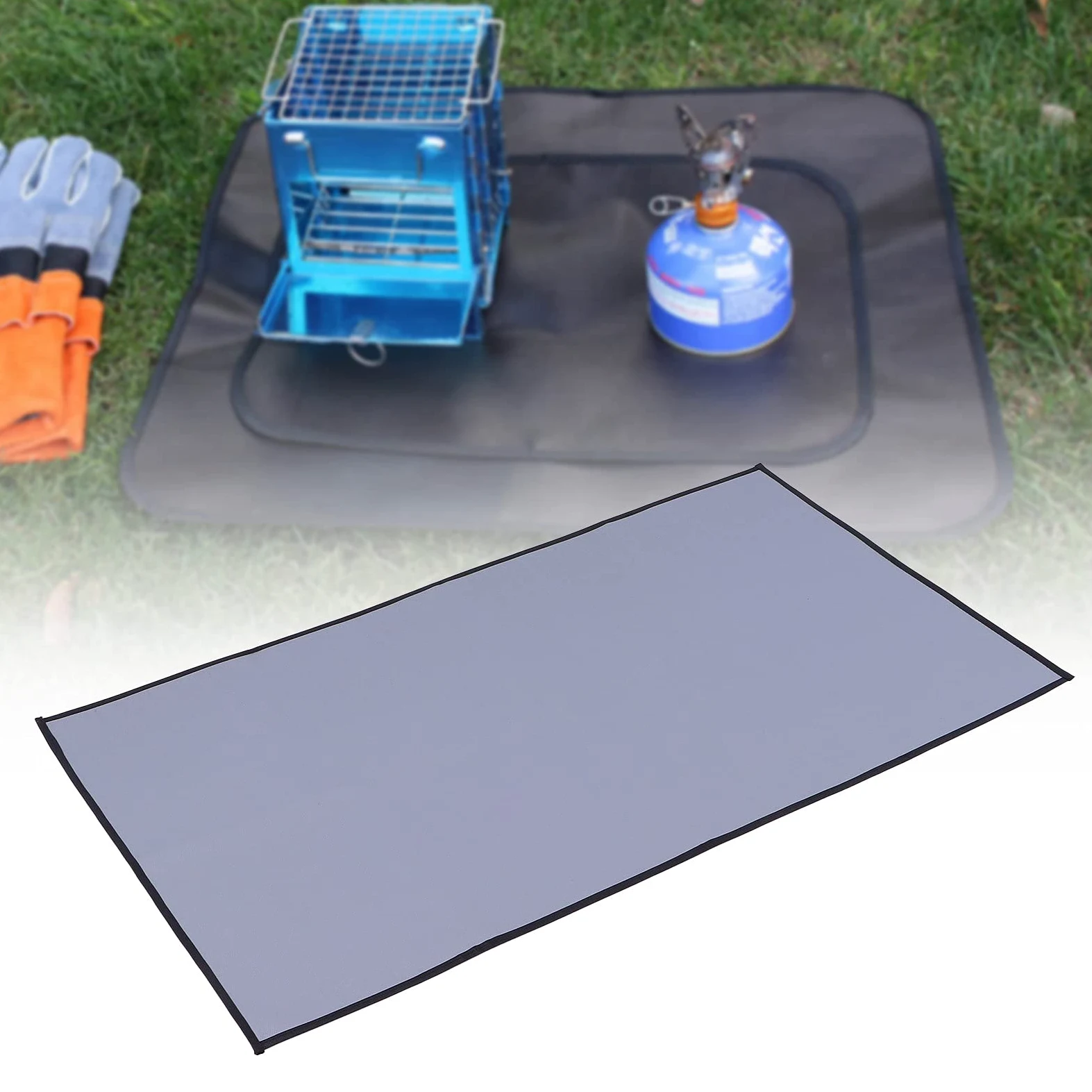 Tapis de protection pour barbecue extérieur résistant au feu pour terrasse, terrasse, pelouse, tapis résistant à la chaleur en fibre de verre enduit de silicone, résistant à (Gris angle droit grand