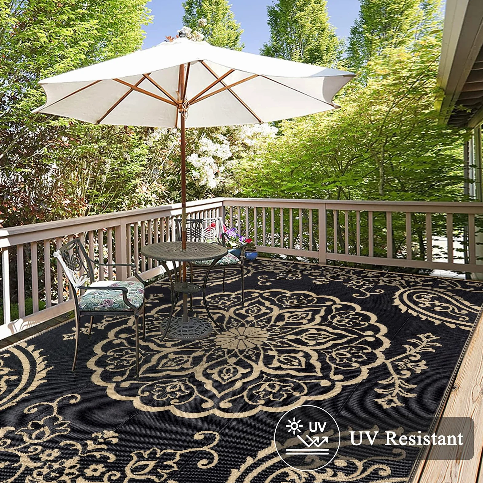 Pauwer Tapis d'extérieur imperméable 2,4 x 3 m – Tapis réversible en paille en plastique pour extérieur, camping, camping-car, pique-nique, jardin, terrasse, balcon, porche