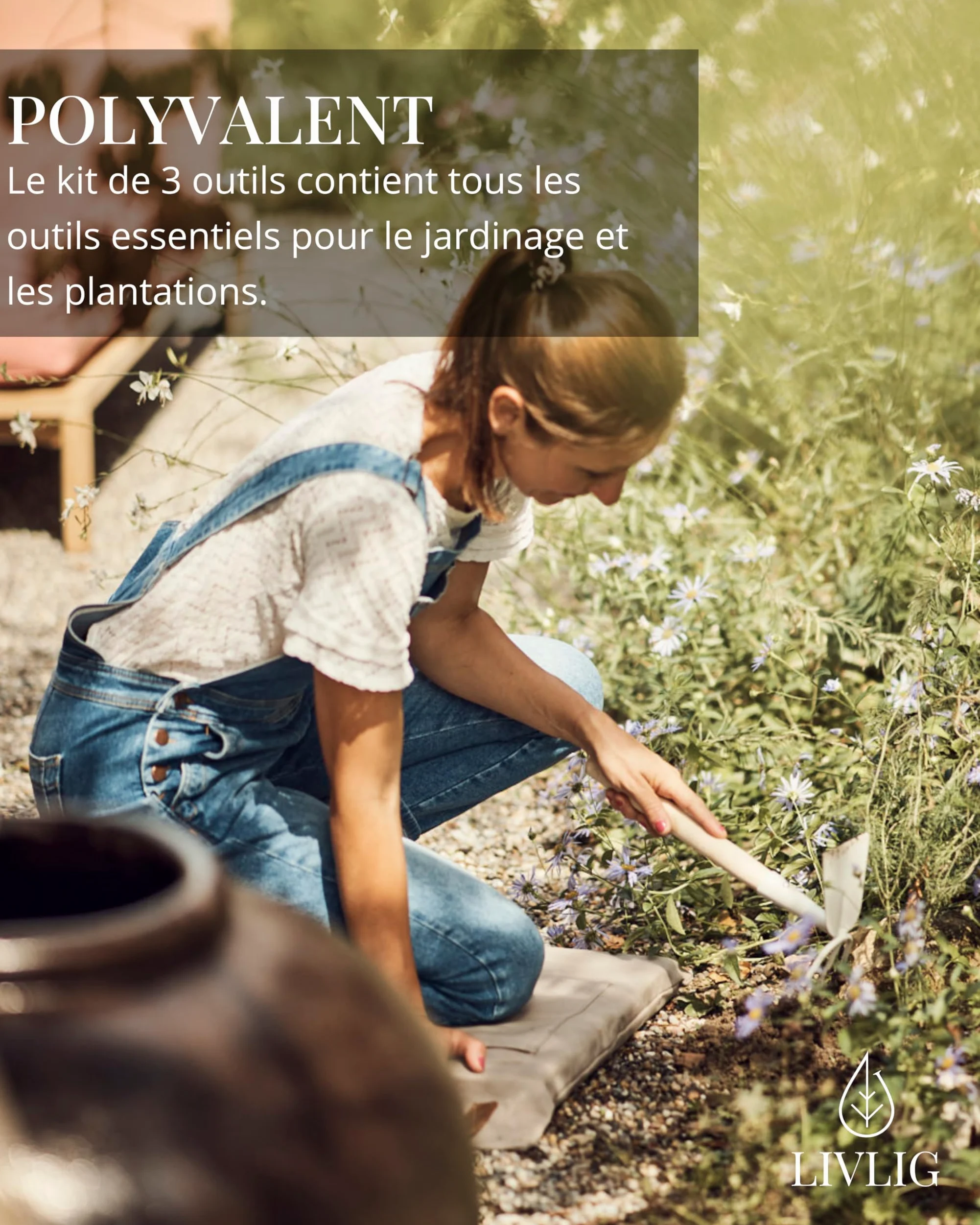 LIVLIG Outillage de Jardin - Griffe de Jardin, Pelle à Main, Houe avec 2 Griffes, Lot de 3 Outils Jardinage, Poignées en Bois - Outil Jardinage Idéal pour Cadeaux de Jardin pour Femmes et Hommes