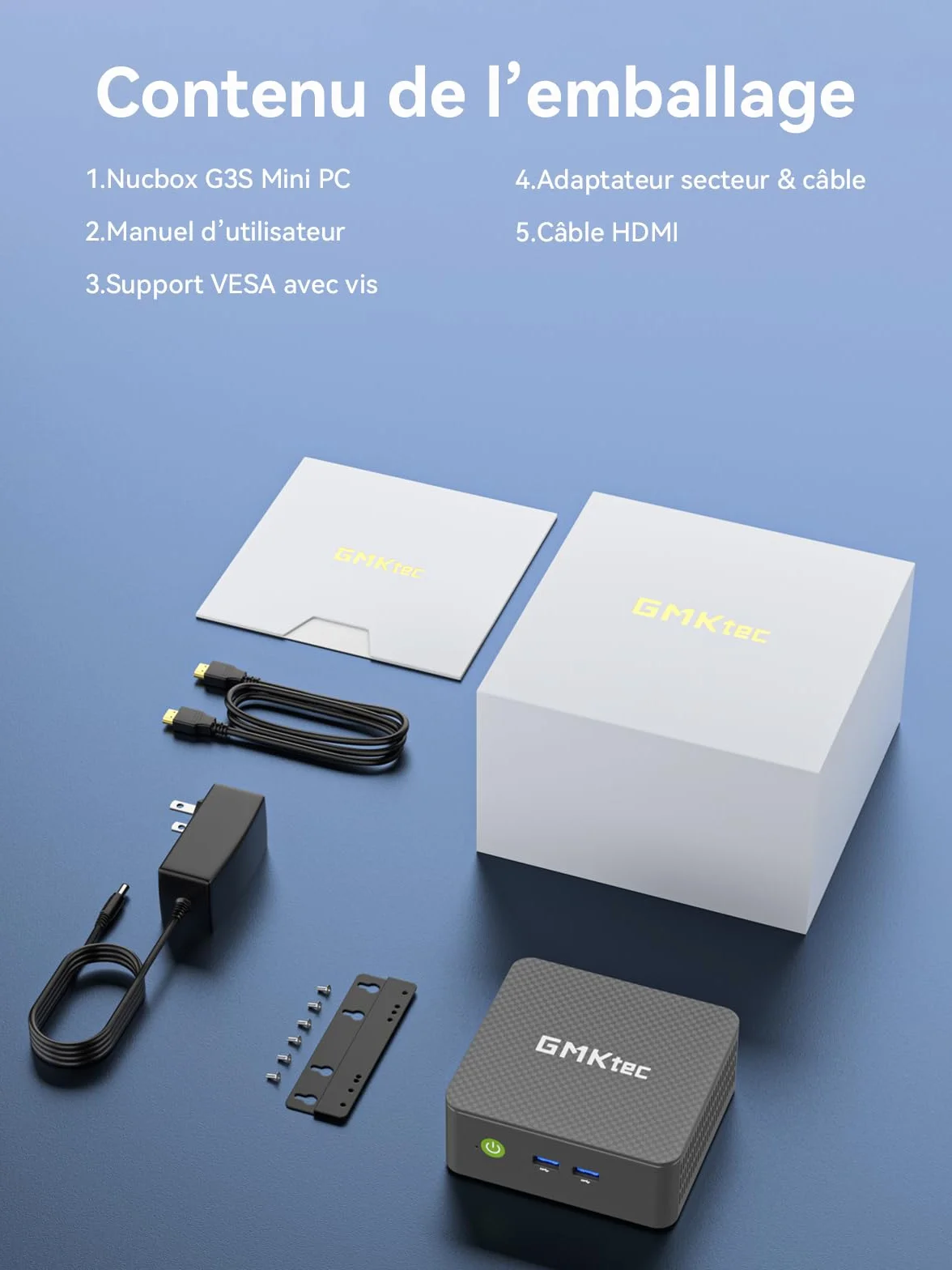 GMKtec Nucbox G3S Mini PC Intel N95 8 Go RAM 256 Go SSD 3x USB 3.2 Double HDMI 4K WiFi 5 BT5.0