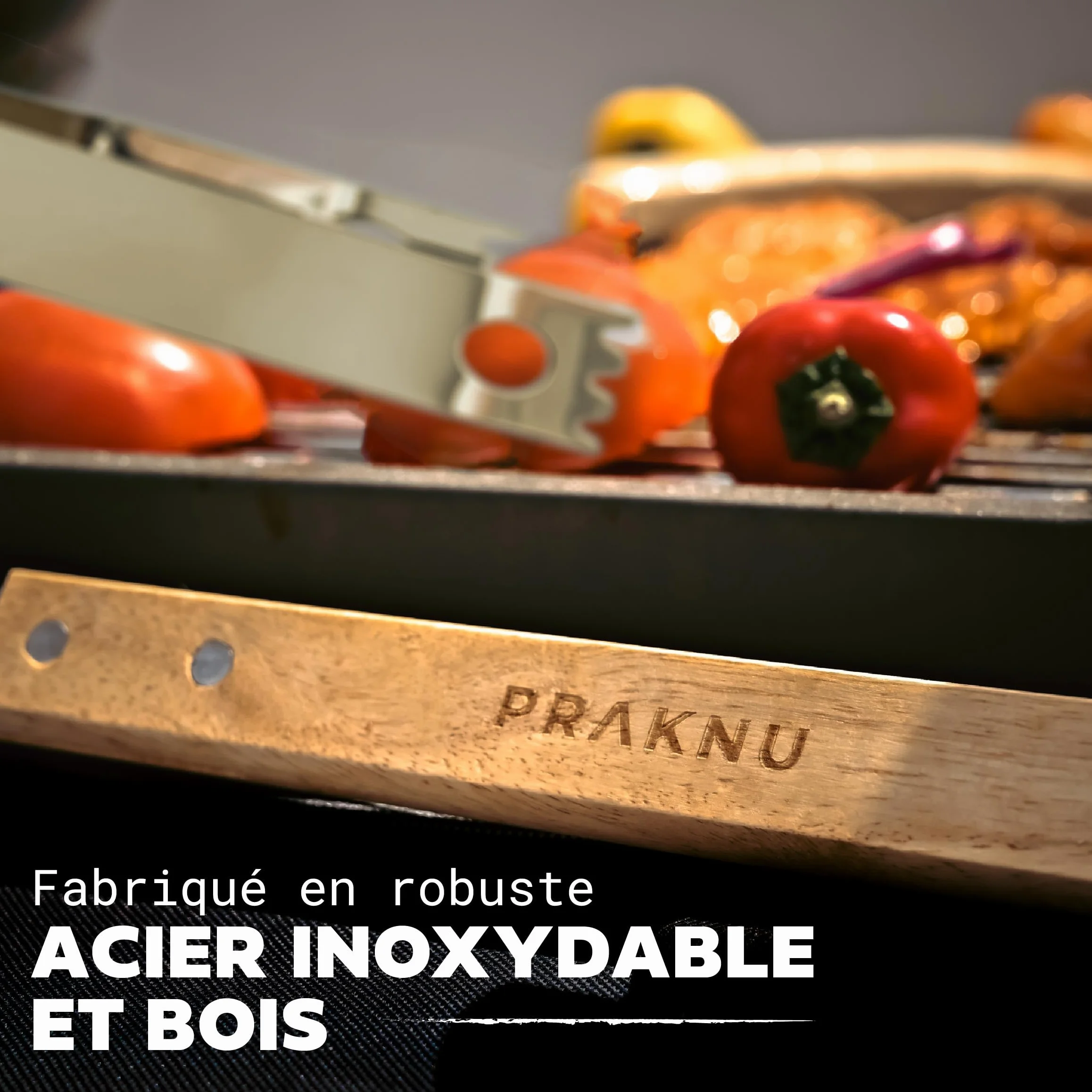 Kit Barbecue Ustensiles 4 Pièces Acier Inoxydable et Bois avec Sac de Transport - Coffret Cadeau BBQ Gaz