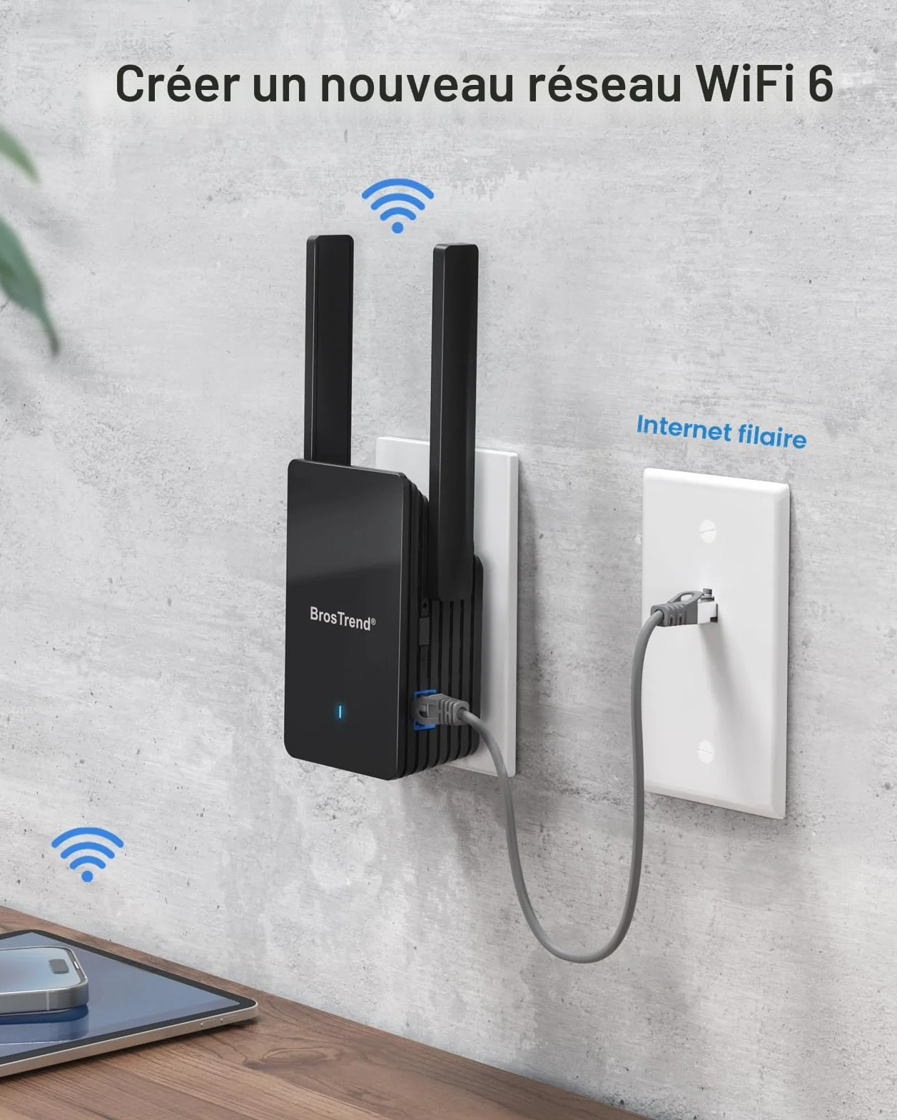 BrosTrend AX3000 Point d'accès WiFi 6, Gigabit Borne WiFi Double Bande, Jusqu'à 45 Dispositifs, WPA3