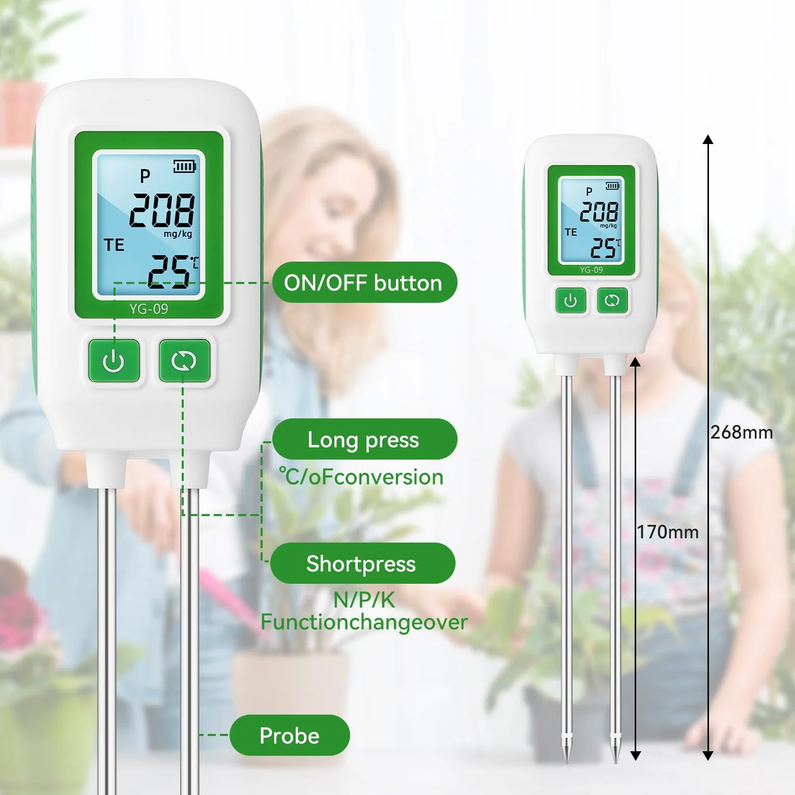 Testeur de Sol NPK 4 en 1 Température Appareil Numérique 268mm Écran LCD | Mesure Rapide Azote Phosphore Sonde Potassium Rétroéclairé Adapté Potager Pelouse Serre Détection de la Santé des Plantes