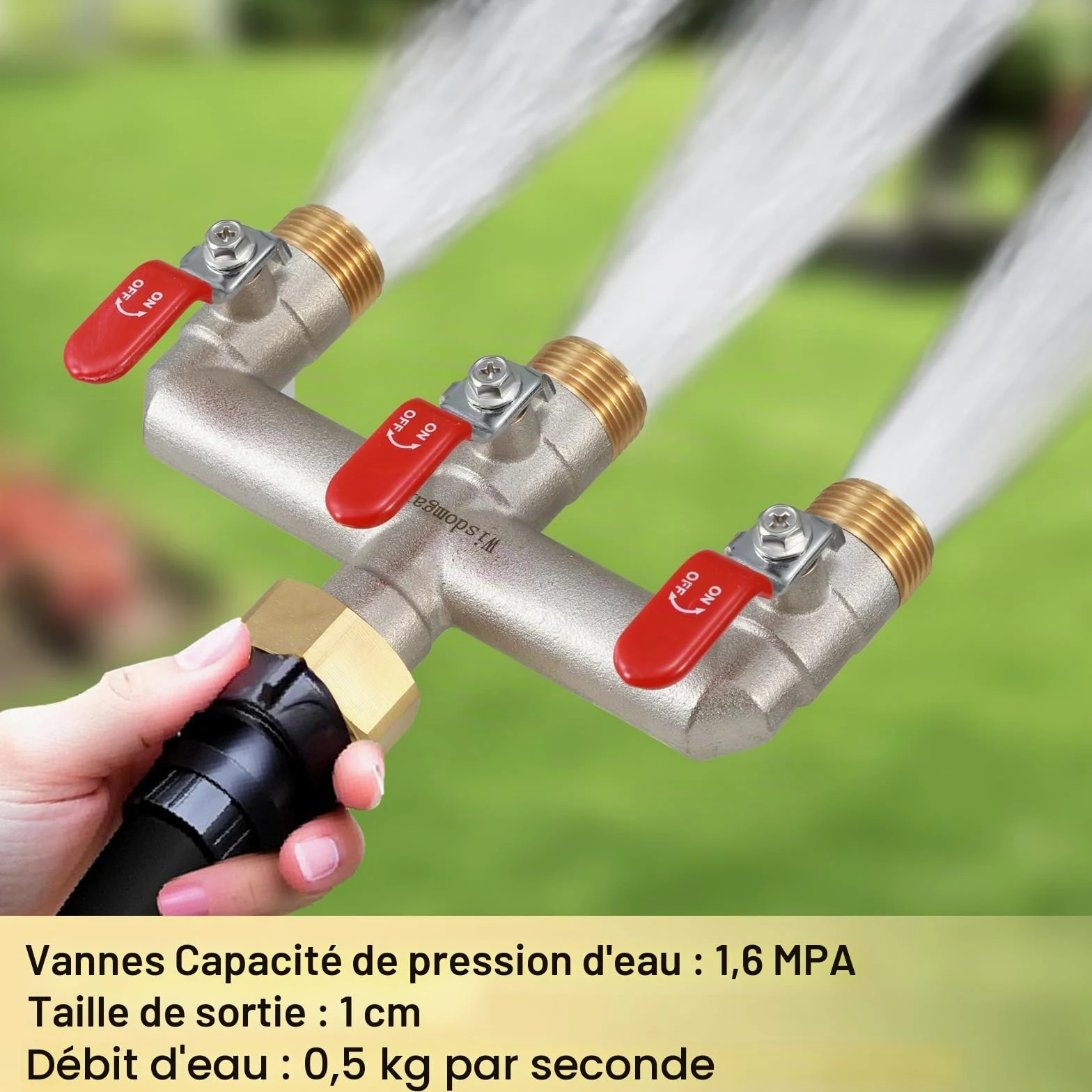 Distributeur 3 Voies, Vanne à 3 Voies d'Eau pour Robinet avec Filetage de 1 Pouce, Poignée Allongée Rouge, Laiton Robuste et Durable, avec Adaptateur 3/4 Pouce