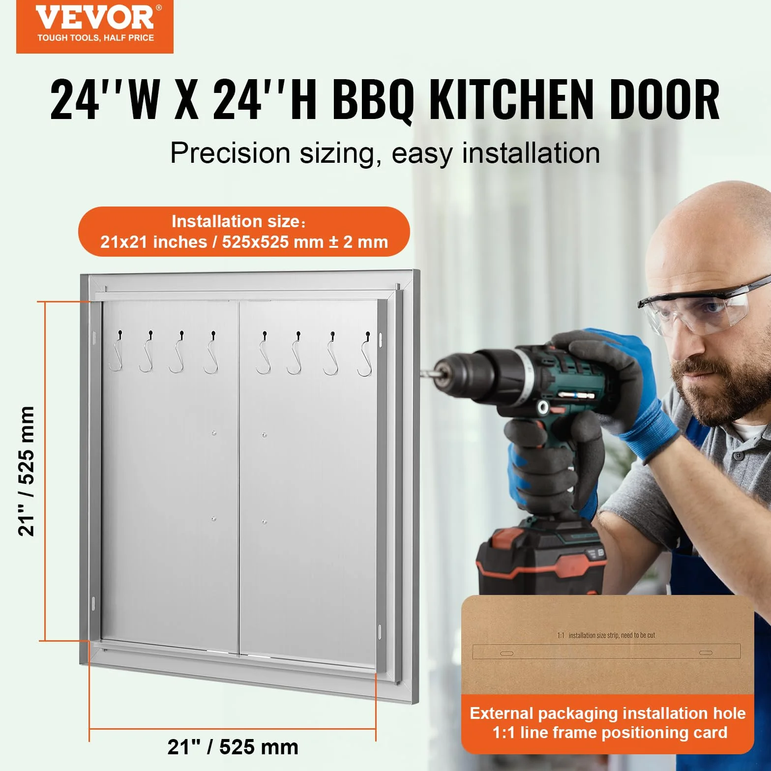 VEVOR Porte d'Accès pour Barbecue Double 61x61 cm, Porte Encastrée en Inox Réversible Double Paroi