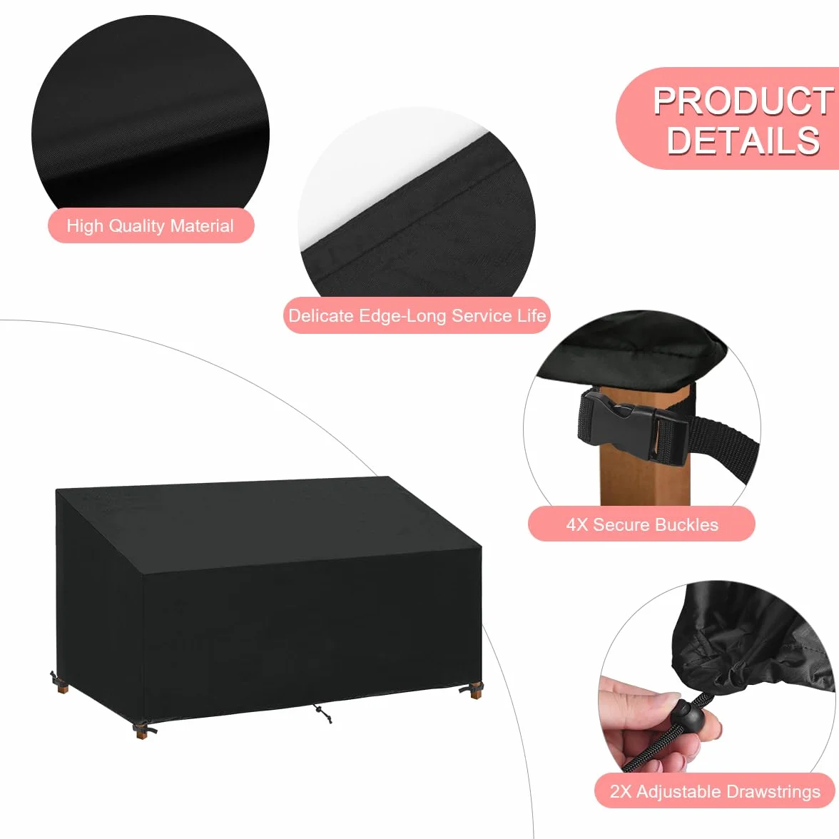 Housse Banc de Jardin 4 Places Imperméable Anti-UV 185x69x65/96cm