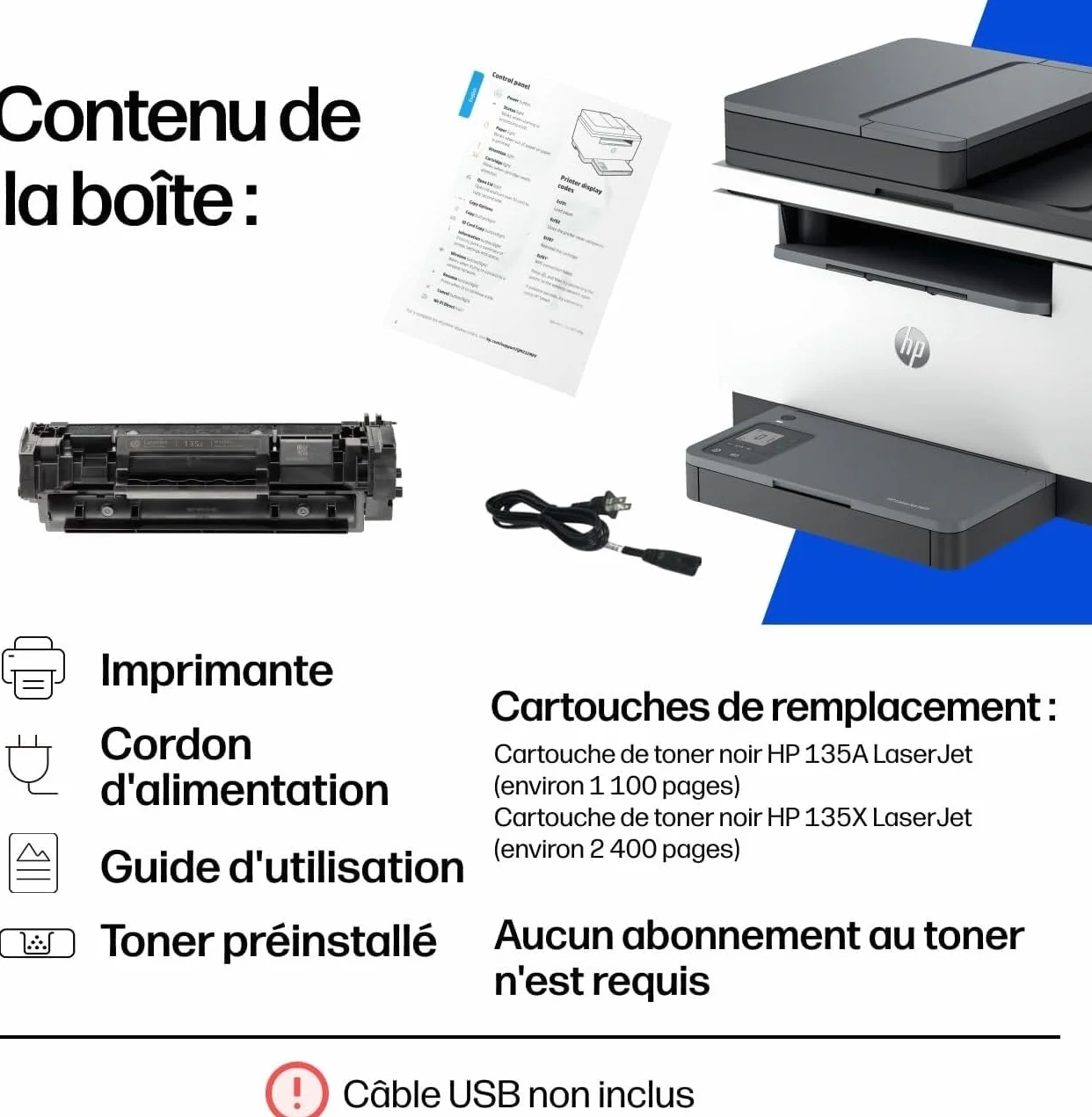 HP LaserJet M235sdw Imprimante Multifonction A4 Recto/Verso Automatique Noir et Blanc 27 ppm Wi-Fi Ethernet USB ADF Écran LCD Grise