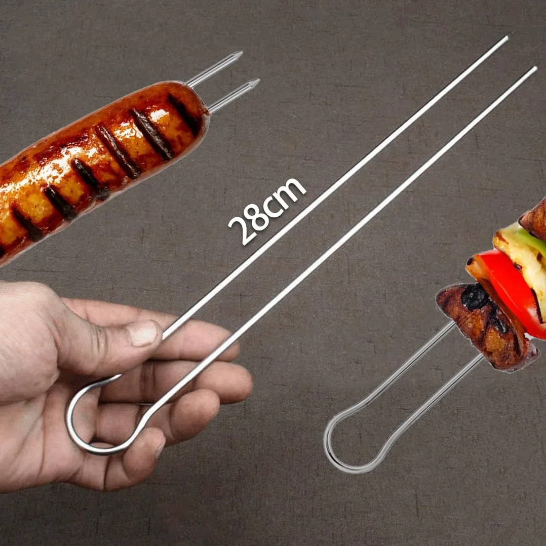Brochettes Barbecue 28cm Acier Inoxydable Double Dents 12 Pièces