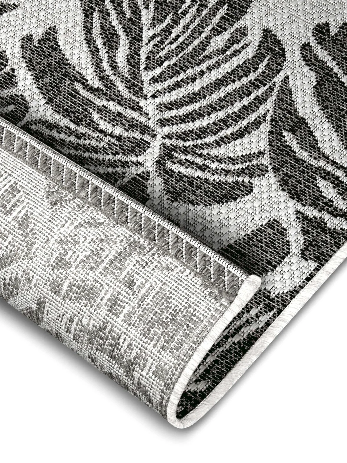 NORTHRUGS Tapis d'extérieur Monstera (70 x 300 cm, Motif Floral, 100% polypropylène, résistant et Facile d'entretien, résistant aux Rayons UV, salon, Balcon, terrasse, Jardin) Noir/crème, 70 x 300 cm