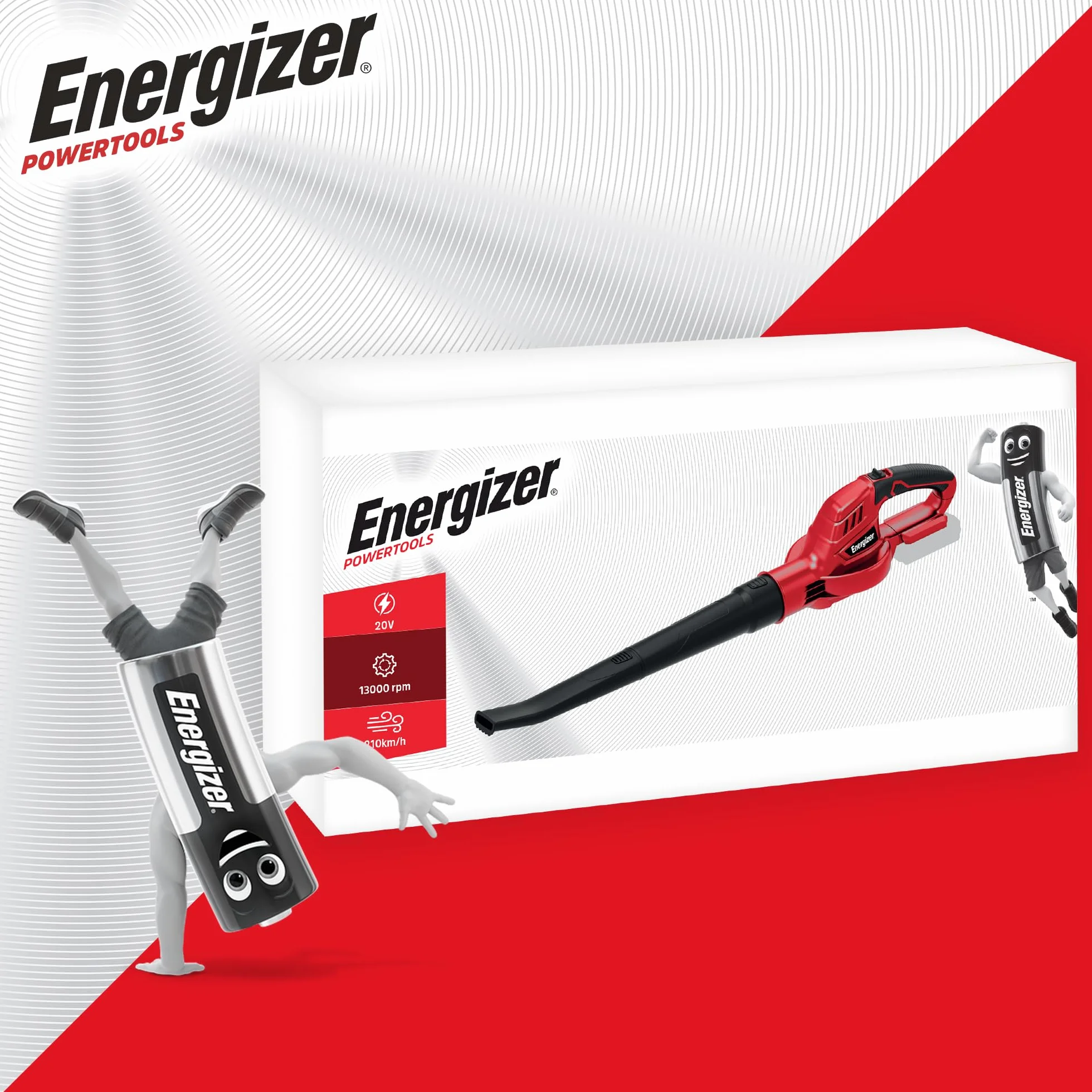 Energizer - Souffleur de Feuilles sans Fil 20V Batterie (Incluses) - Moteur 13000RPM - Puissance de Soufflage 210km/h - Léger 1,2 kg - Ergonomique & Performant - Feuilles, débris, poussière, etc