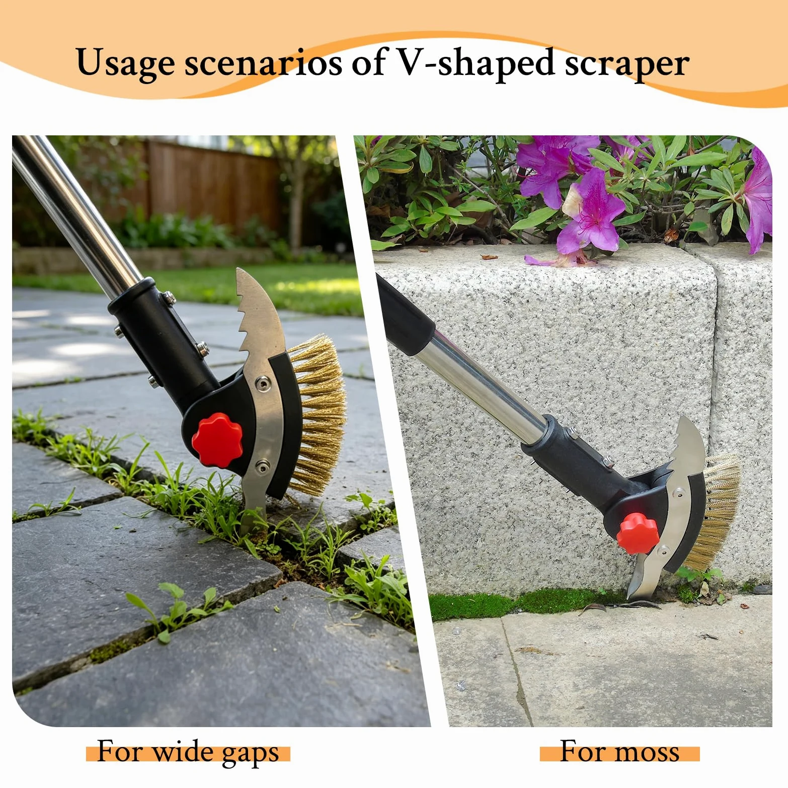 Désherbeur de fissures pour allée et terrasse, suceur plat avec long manche en acier inoxydable pour trottoir, jardin, pelouse