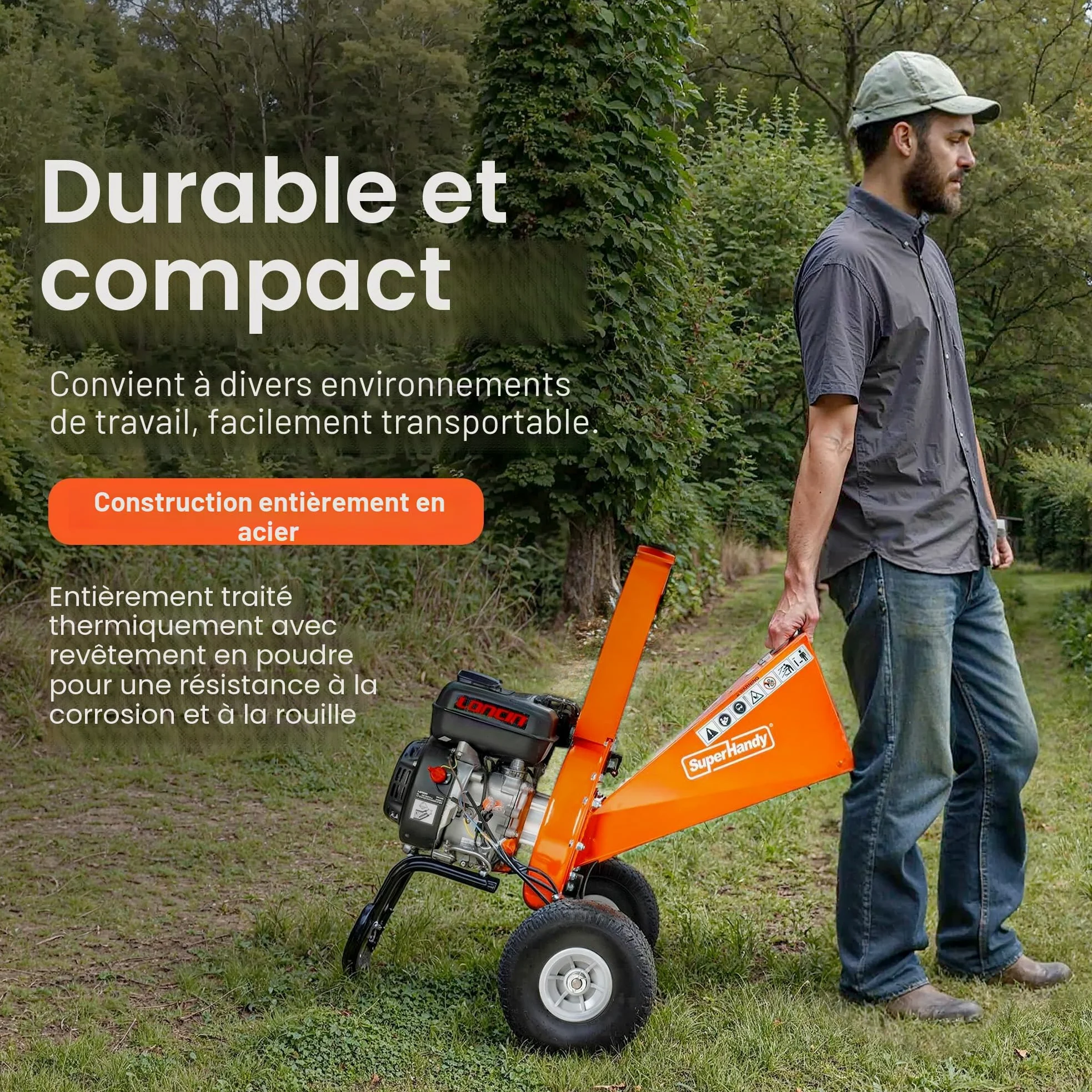 SuperHandy Mini broyeur de branches, 196 cm³, coupe jusqu’à 50 mm | Rapport 15:1; construction en acier robuste pour l’entretien du jardin, l’aménagement paysager et le nettoyage saisonnier