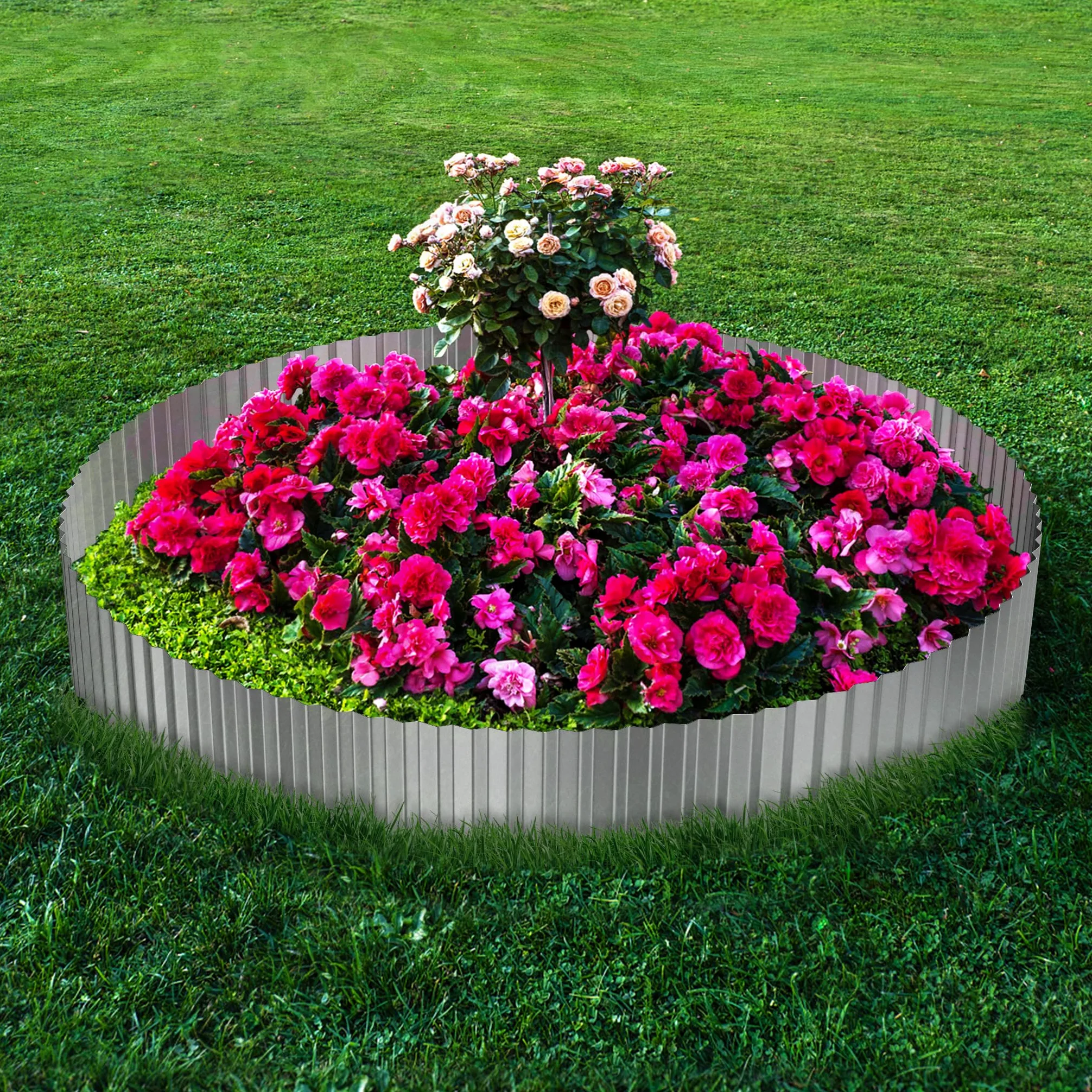Aufun Bordure de pelouse flexible en métal argenté - Longueur de 20 m - Bordure de parterre galvanisée - 15 cm de hauteur - Bordure de pelouse idéale pour délimitation de pelouse, bordure de parterre