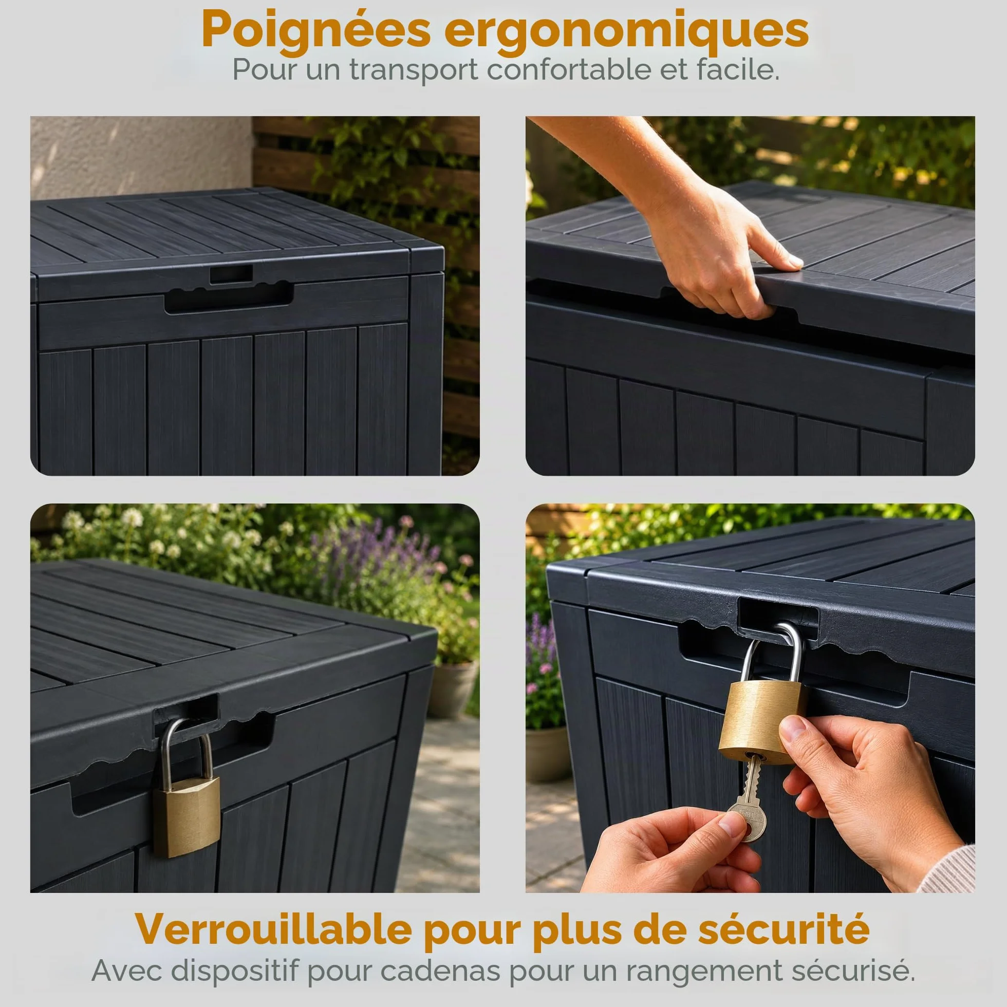 Ondis24 City Cube Boîte en Plastique 110 L Anthracite 55 x 43 x 53 cm