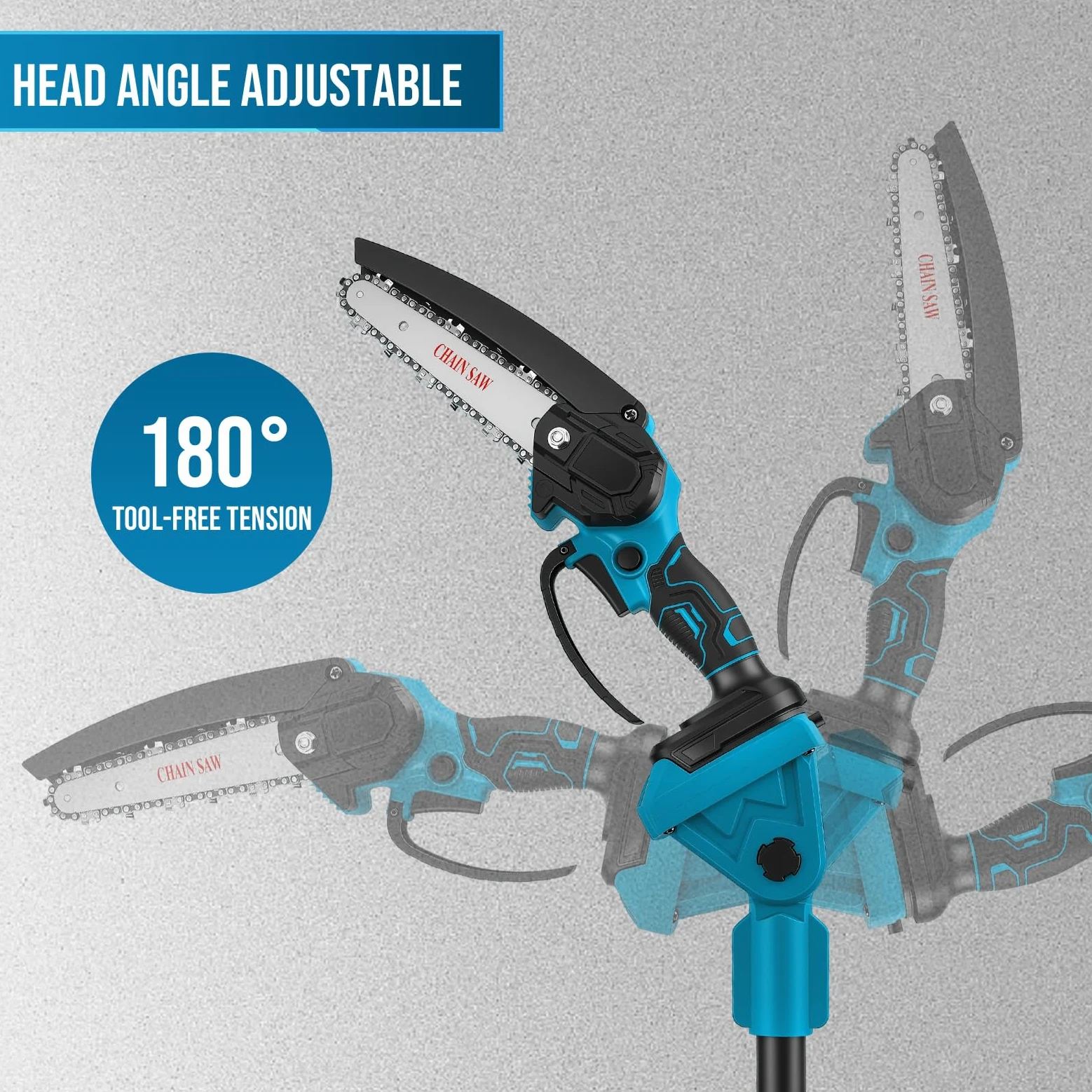 Tronçonneuse sans Fil 6 Pouces avec Perche Télescopique, Mini Élagueuse Électrique 4 en 1 avec Taille Haie et Sécateur, 2X 2,0Ah Batteries, Coupe 32/40mm, Tête Orientable 180°, pour Jardin Verger