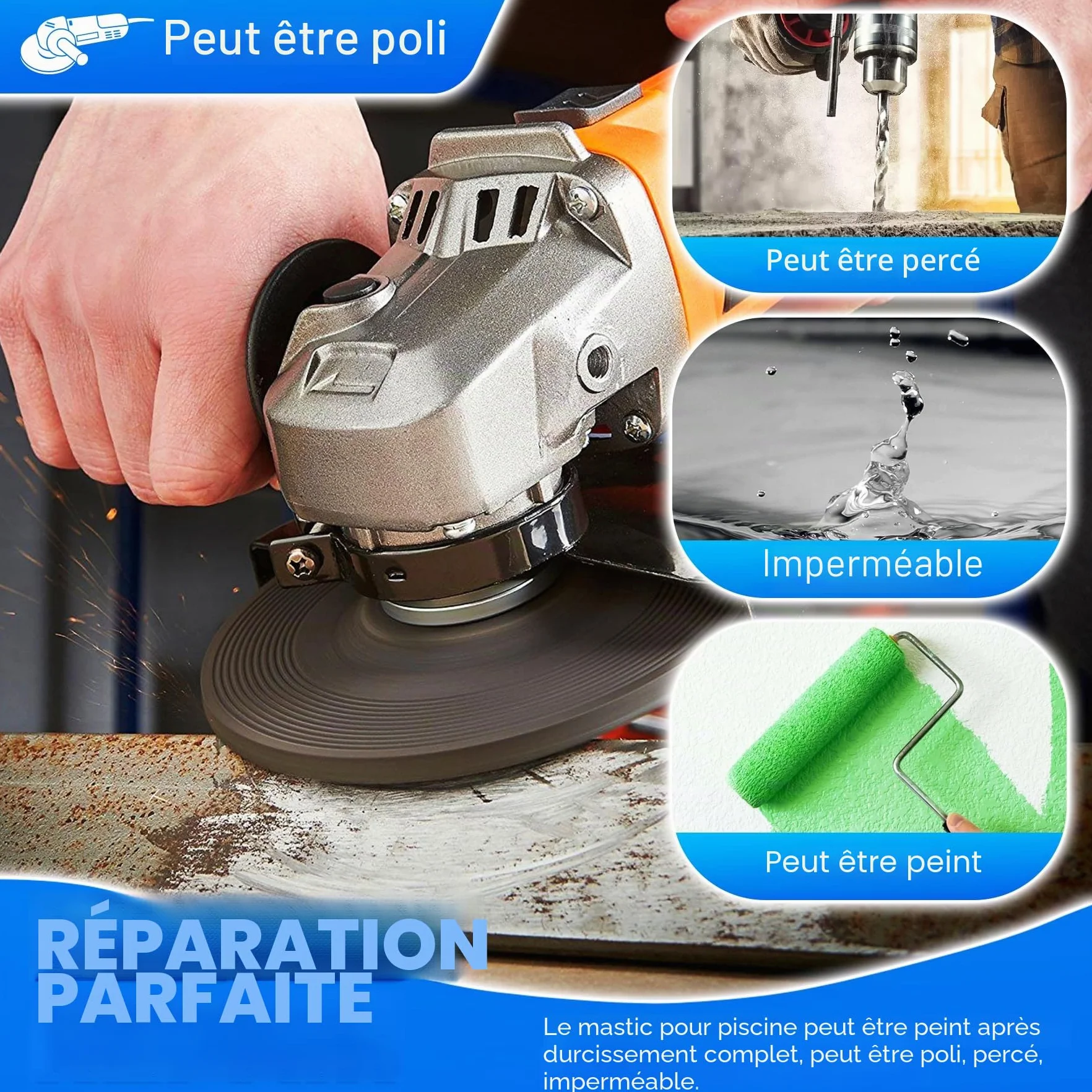 Mastic époxy 340g réparation rapide piscine sous l'eau sur l'eau 2 parties argile gravée métal carreaux plastique