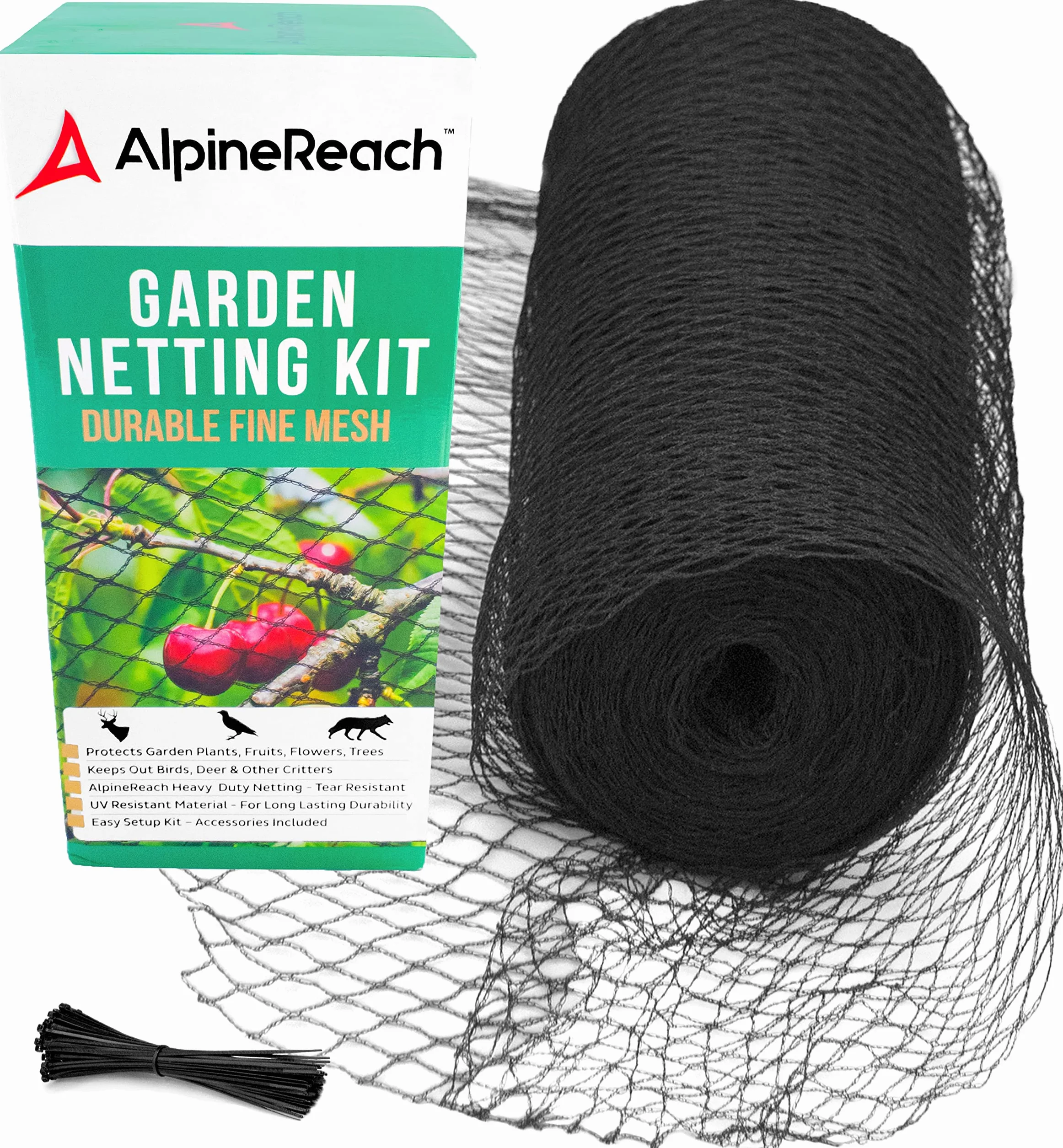 AlpineReach Filet Anti-Oiseaux Noir 2m x 20m Filet de Jardin Résistant Réutilisable