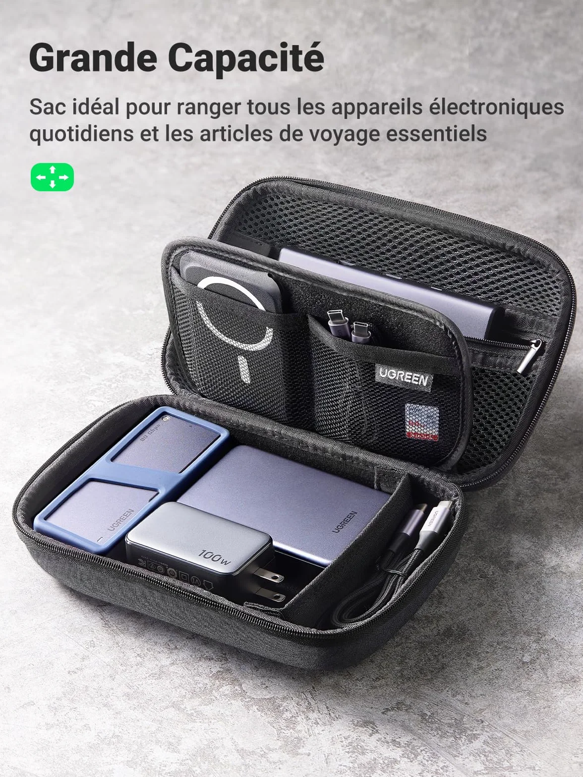 UGREEN Sac Rangement Accessoires Électroniques Antichoc Voyage Organisateur pour Chargeur Batterie