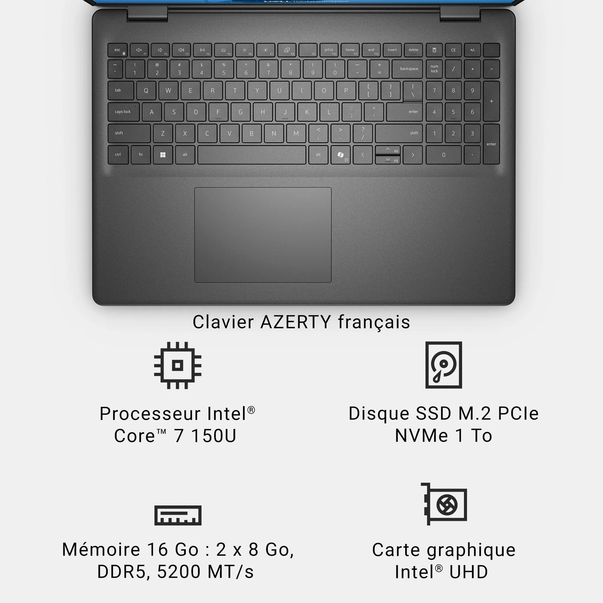 Dell 16 Laptop FHD+ Intel Core 7 16GB DDR5 RAM 1TB SSD Windows 11 Home AZERTY Keyboard Carbon Black