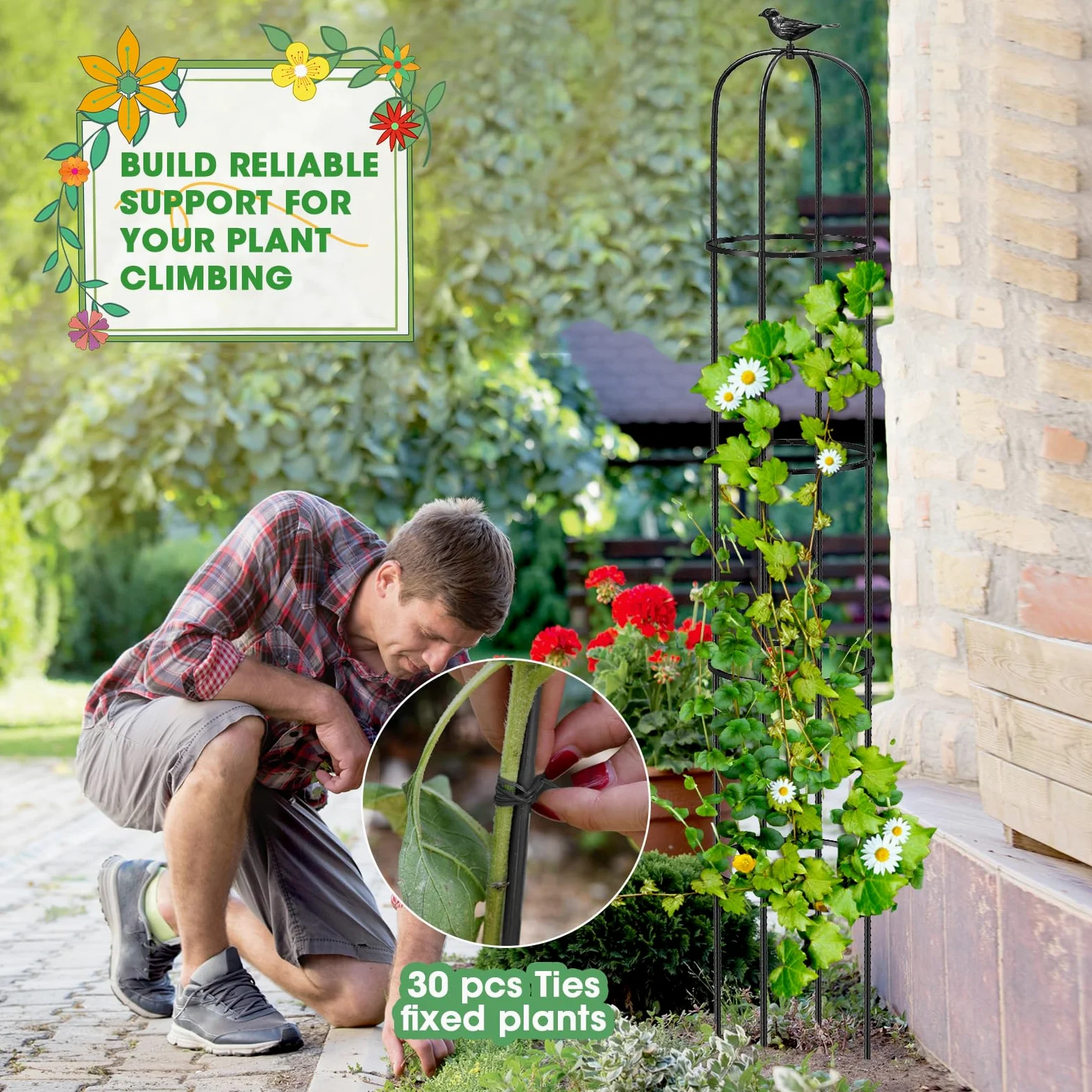 MQUPIN Tower Obélisque Treillis pour Plantes grimpantes de Jardin 150 cm - Obélisque en U Durable - Noyau en métal - Framboises - Amovible