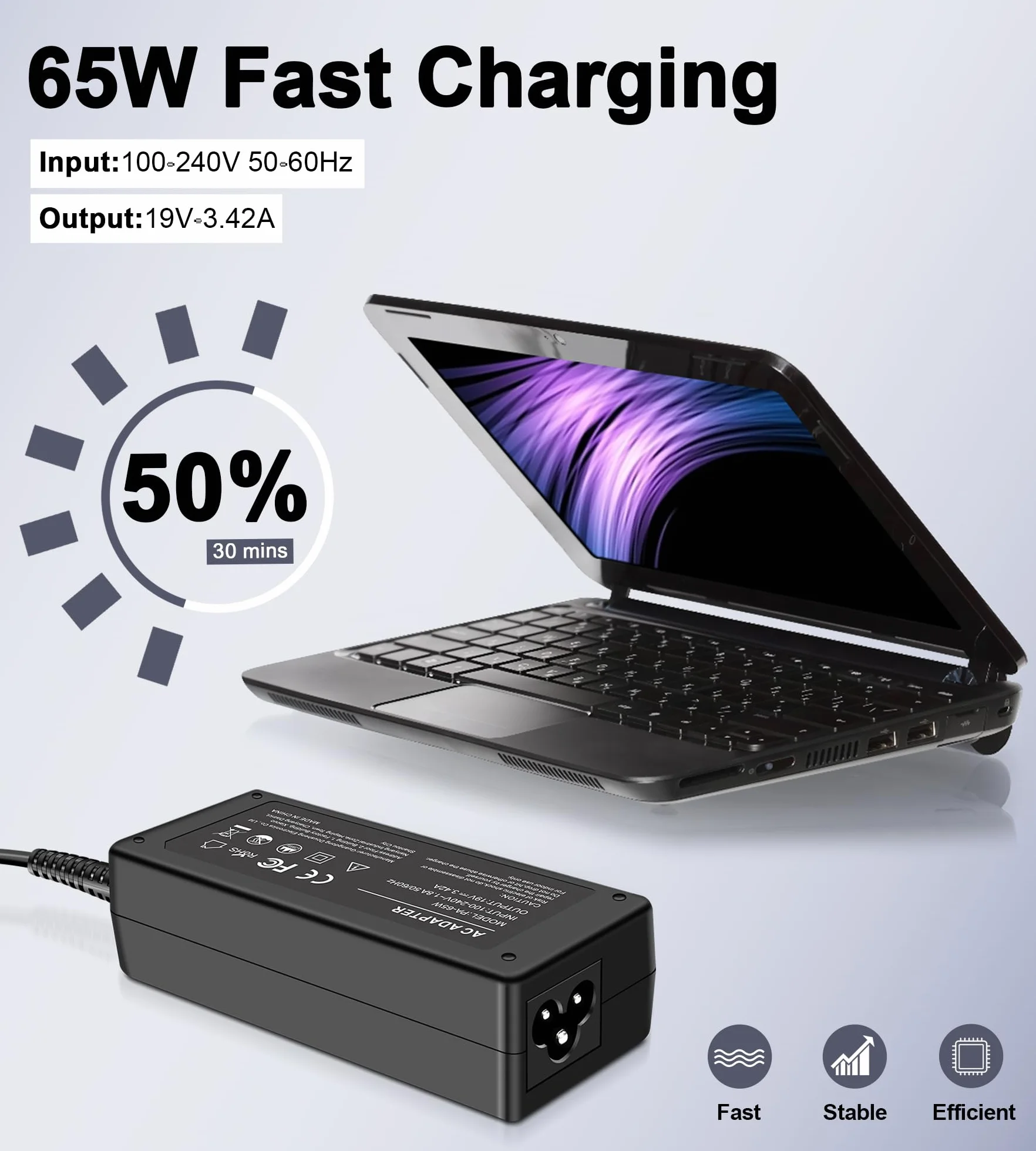 Chargeur 65W pour Acer Aspire 3 5 E1 E3 E5 V3 V5 V7 E14 E15 ES1 A314 A315 A317 A514 5,5 x 1,7 mm
