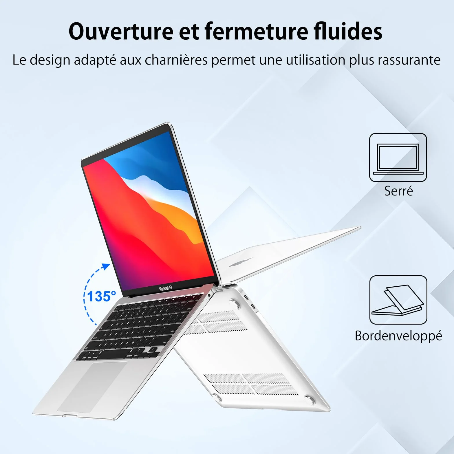 Coque Compatible MacBook Air 13 M1 2021-2018 A2337 A2179 A1932, Plastique Etui Rigide Cristal + Couverture de Clavier TPU