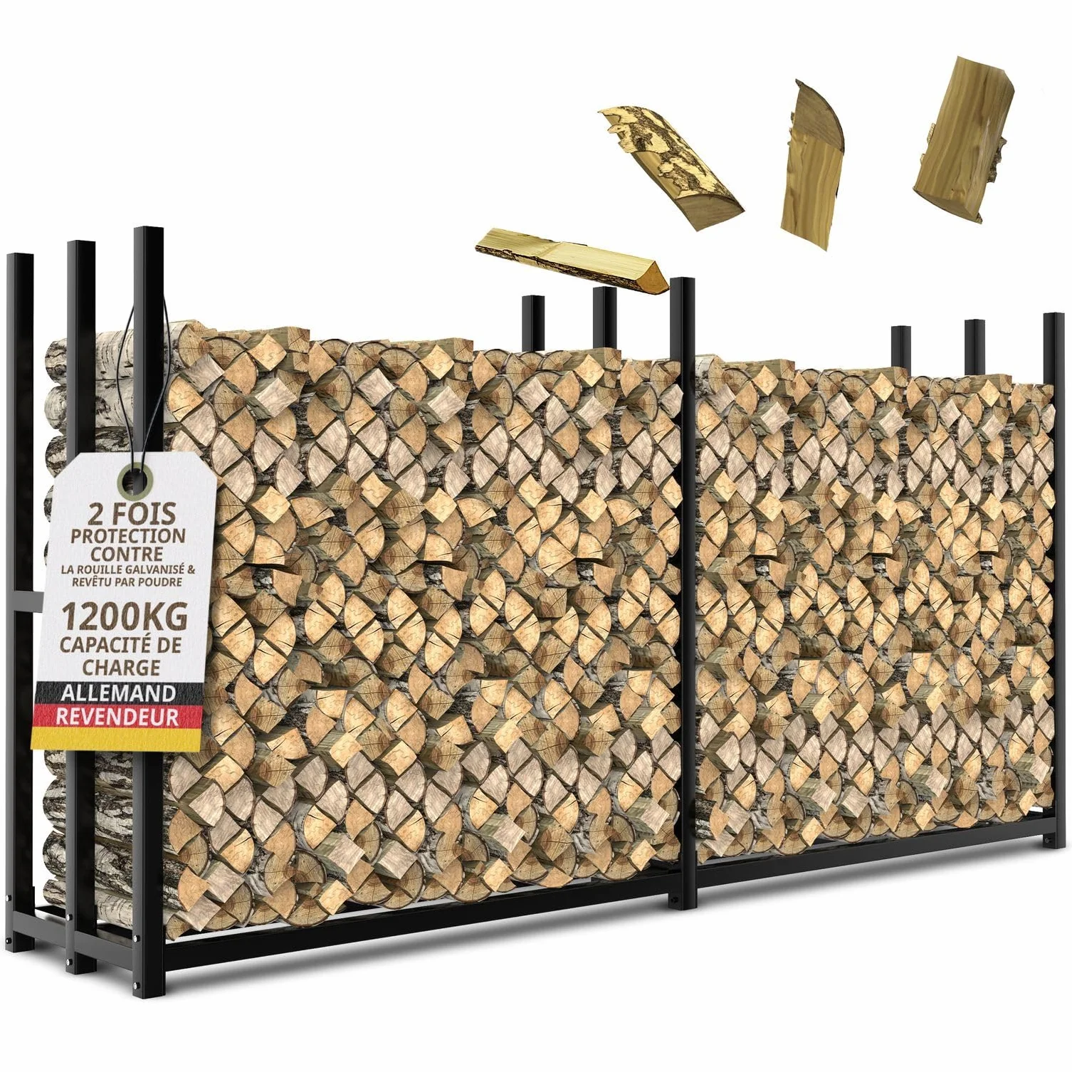 LAWA Porte-bûches extérieur métal galvanisé 223x50x115 cm Support 25-33 cm