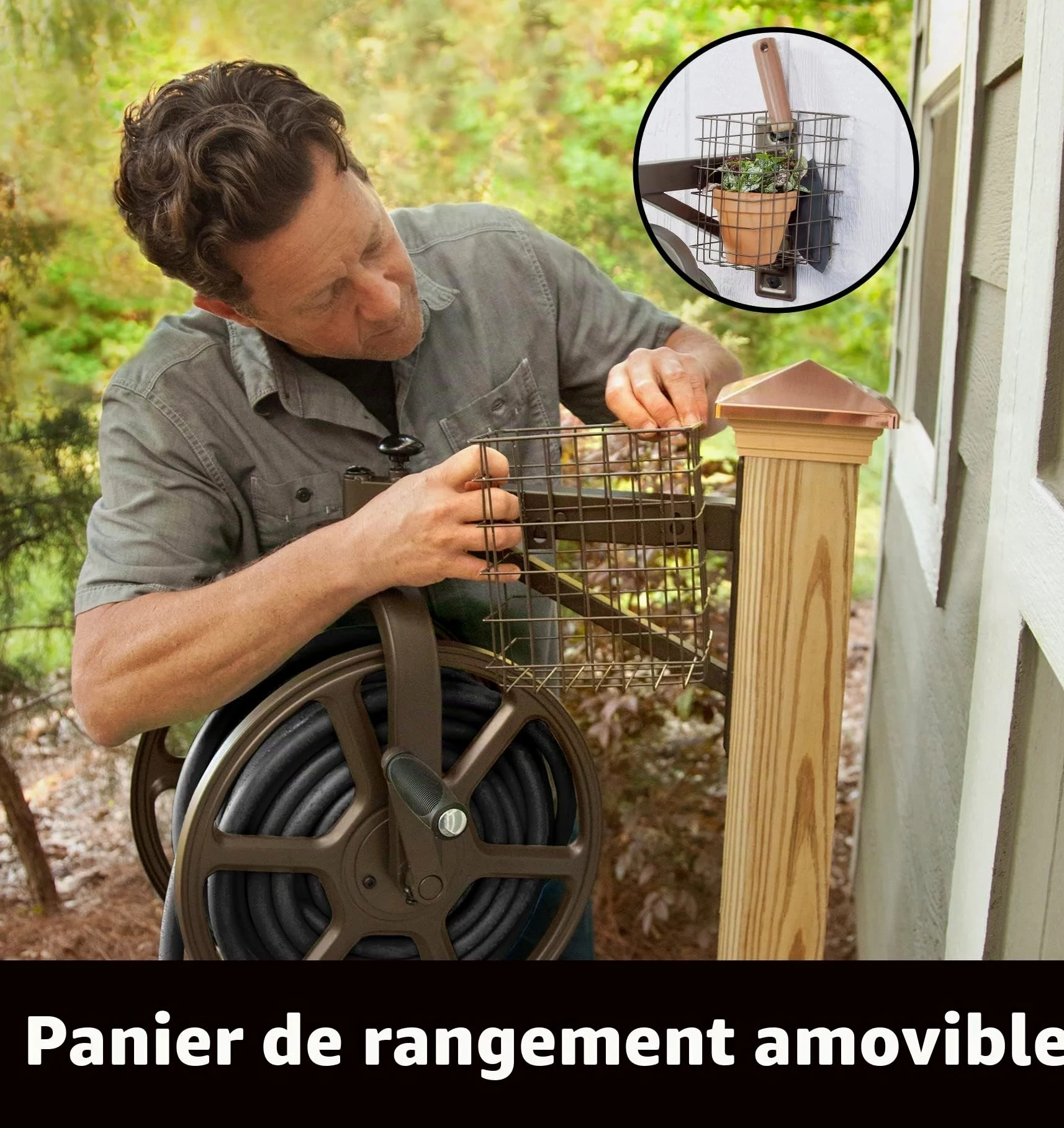Liberty Garden 712 Single Arm Navigator Multi-Directional Garden Hose Reel, Holds 125-Feet of, 5/8-Inch, Bronze