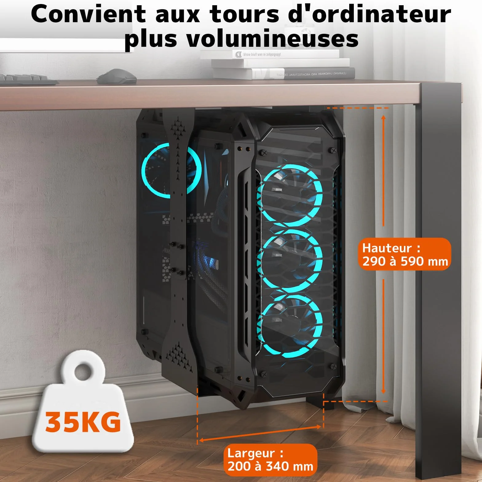 PUTORSEN Support PC sous Bureau 340 mm 35 kg Noir