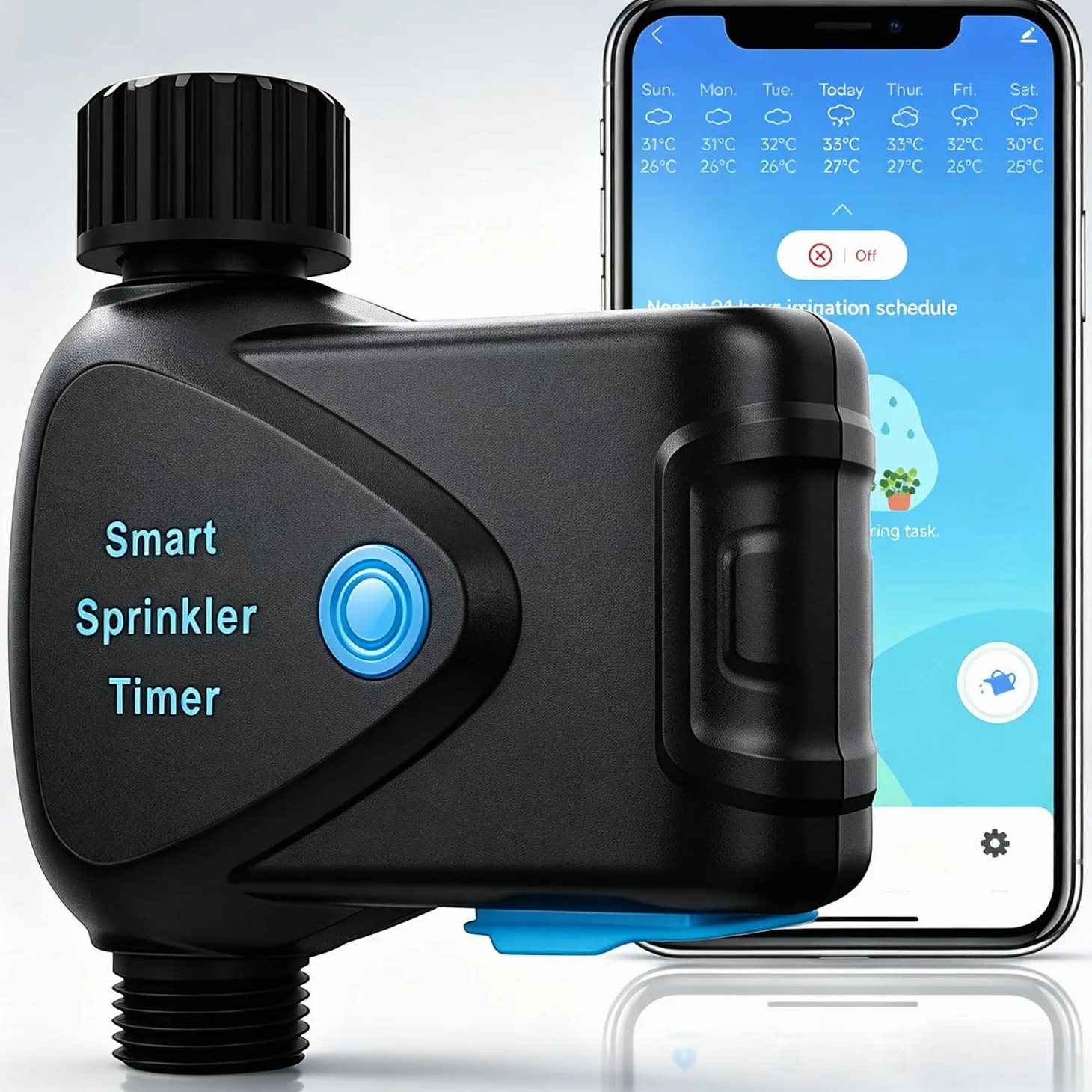Programmateur d'Arrosage WiFi avec Compteur d'eau Intégré, Minuterie d'Arrosage Connectée sans Hub, Contrôle par App 2,4 GHz, Arrosage par Volume, Programmation, IP65 pour Jardin Pelouse Serre