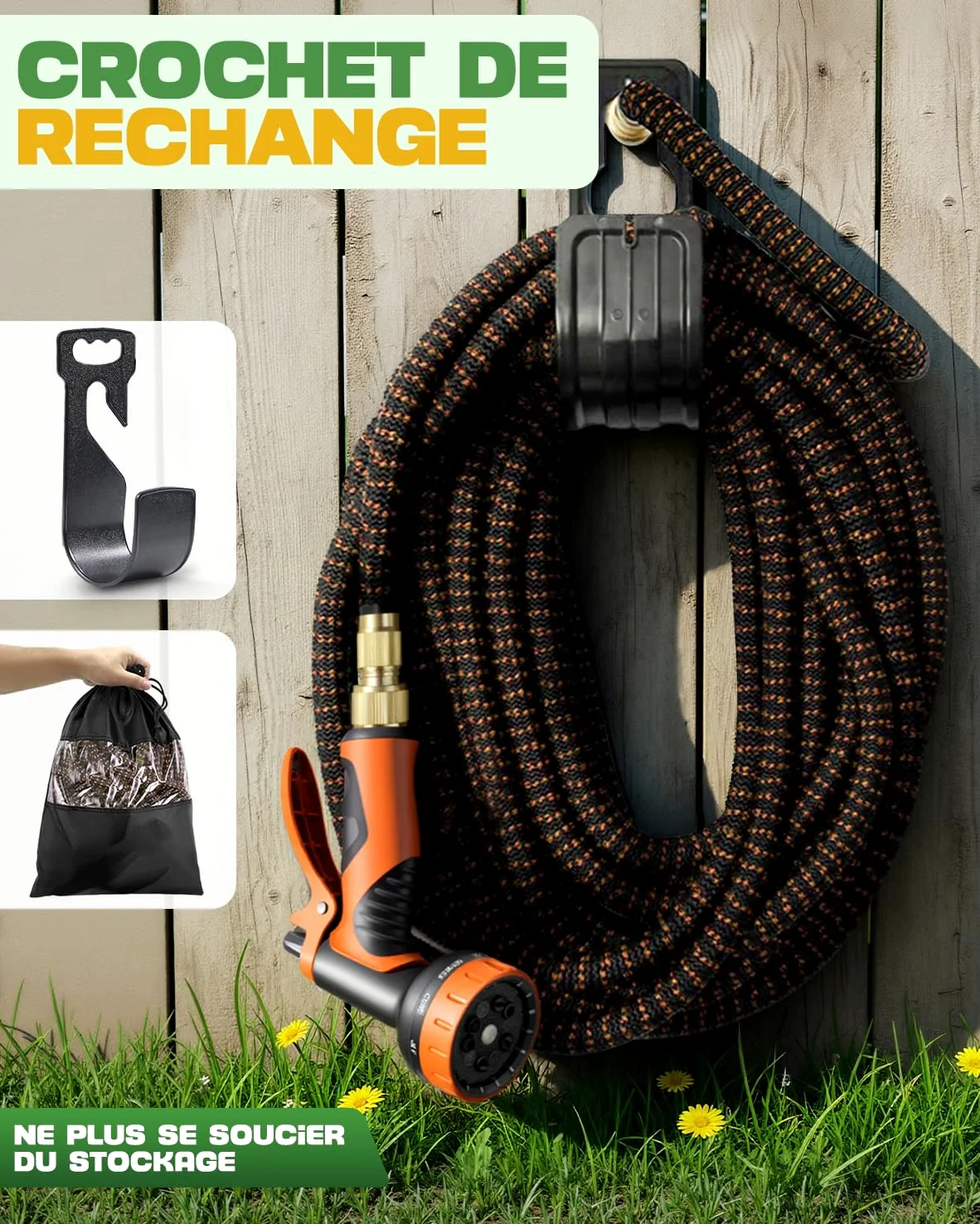 Tuyau Arrosage Extensible 150FT avec Pistolet 10 Fonctions, Raccords 1/2'' & 3/4'', Embout Plaqué Cuivre, Crochet et Sac, Tuyau d'Arrosage Anti-Fuite et Anti-Torsion pour Jardin, Orange