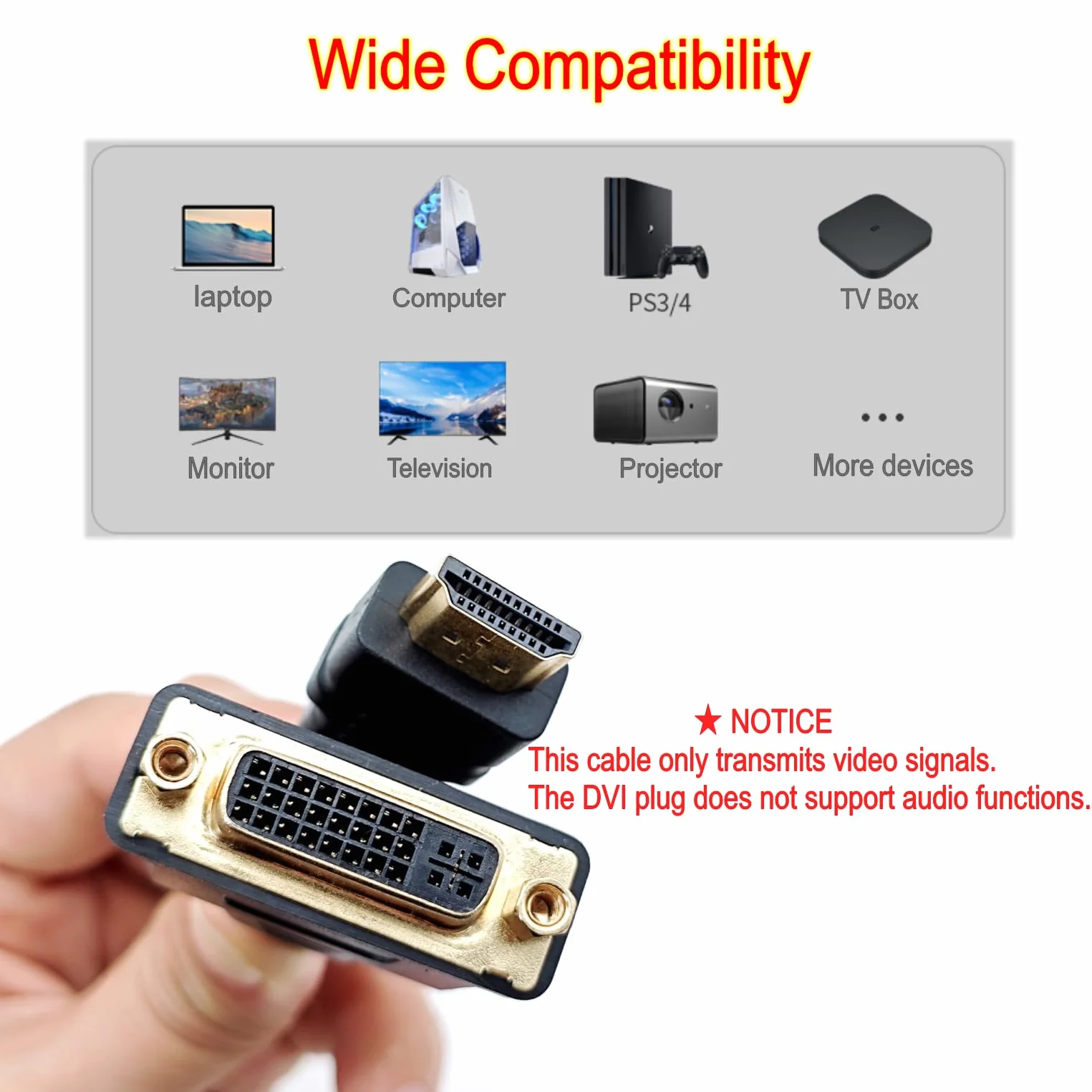 JZK adaptateur câble DVI vers HDMI bidirectionnel HDMI mâle vers DVI femelle 24+5 Full HD 1080p