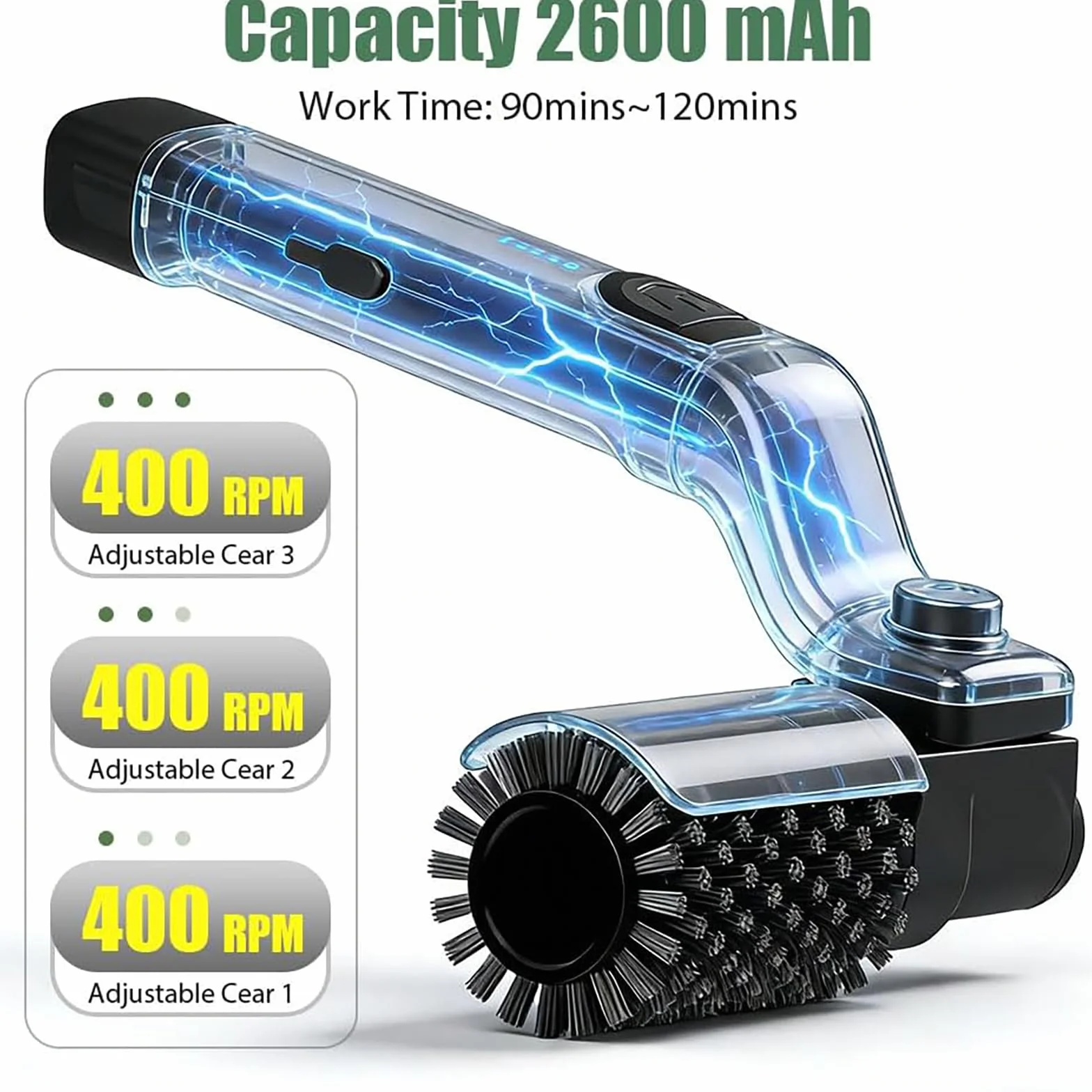 Brosse de nettoyage barbecue électrique sans fil rechargeable 3 vitesses 90 min autonomie IPX7 réglable 180°