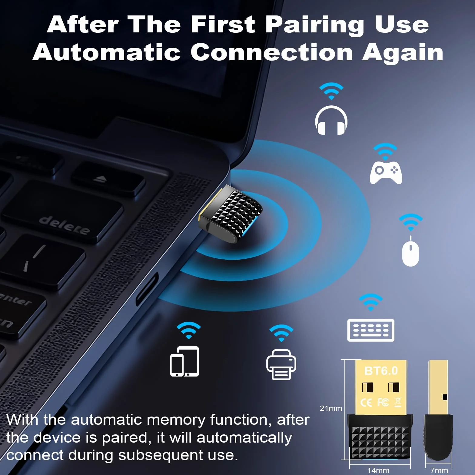 Adaptateur Bluetooth 6.0 USB pour PC Windows 11/10/8.1