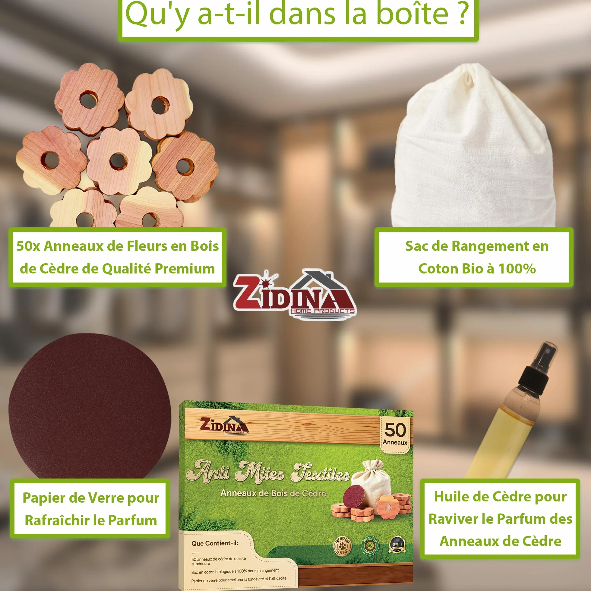 Anti Mites Textiles Pack de 50 Anneaux pour Vêtements avec Huile de Cèdre 4,5 ml