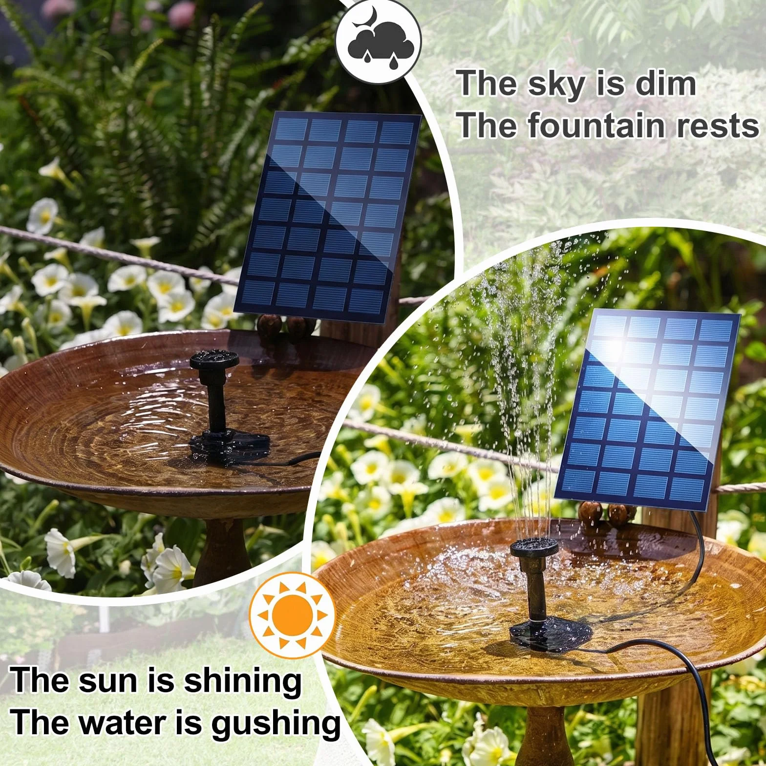 Pompe Solaire Bassin 2.5W Fontaine Solaire Extérieure Jardin 6 Buses 6 Modes