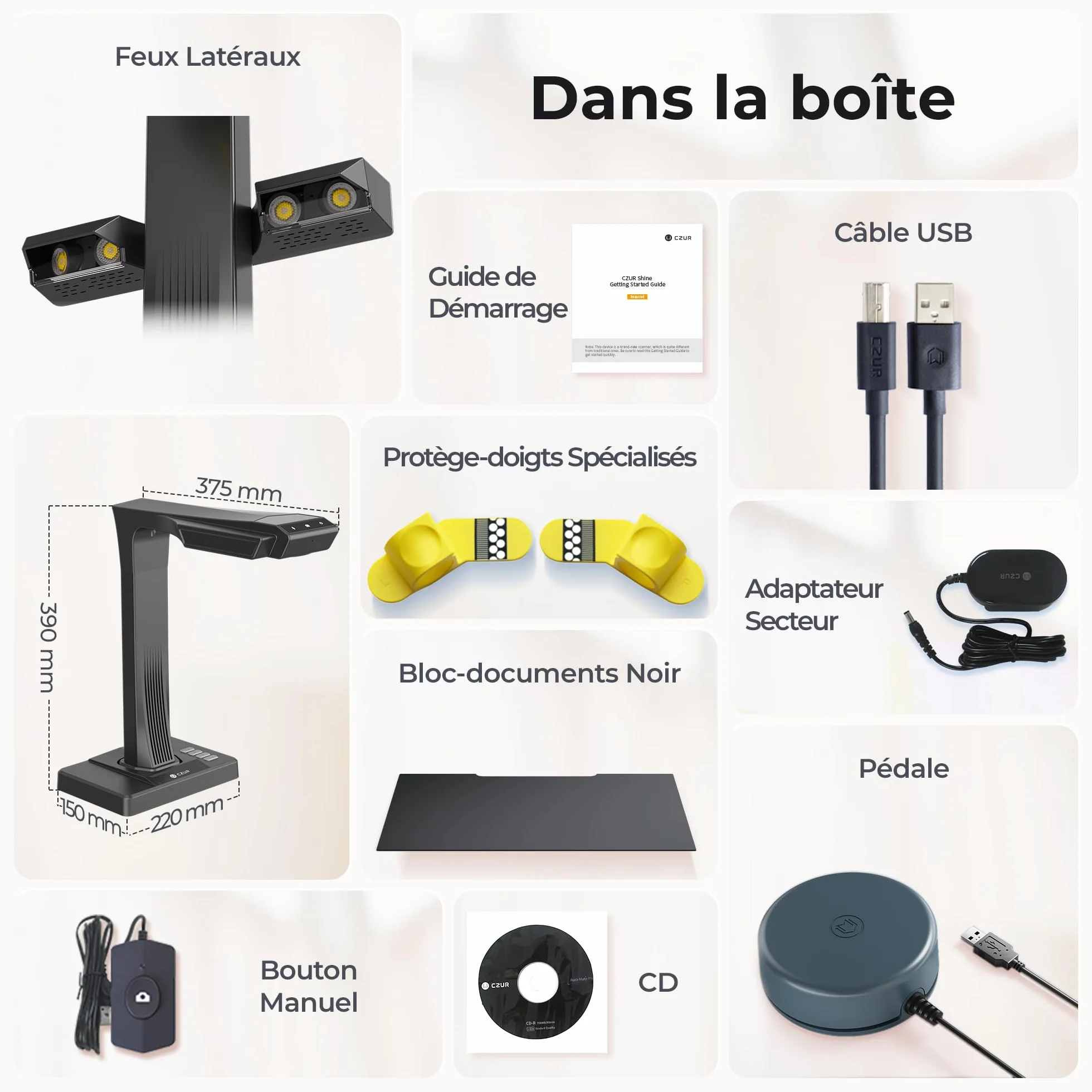 CZUR ET16 Plus Scanner de Documents A3, 16 MP, OCR Multilingue, macOS & Windows, PDF Éditable