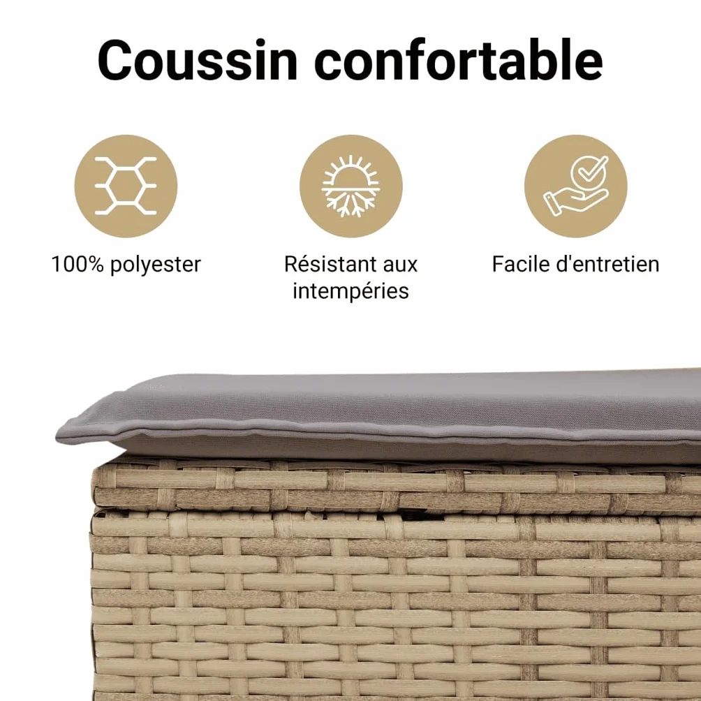 Chaise de Jardin sans Accoudoirs avec Coussins, Résine Tressée Beige, Siège avec Housse, Meuble de Terrasse Extérieur
