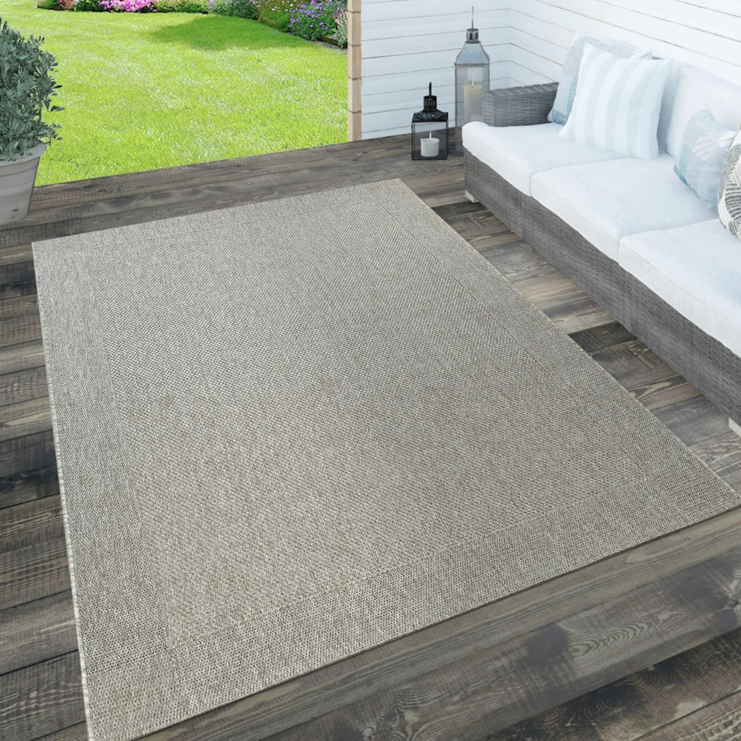 Paco Home Tapis Look Jute Indoor-Outdoor - Naturel & Noir, Robuste & Élégant, Idéal pour Terrasse & Salon, Dimension:120x170 cm, Couleur:Gris