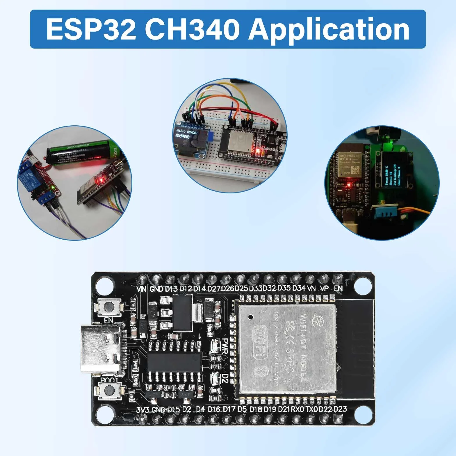 Diymore ESP32 NodeMCU Carte de développement USB C 2.4 GHz WiFi Bluetooth CH340