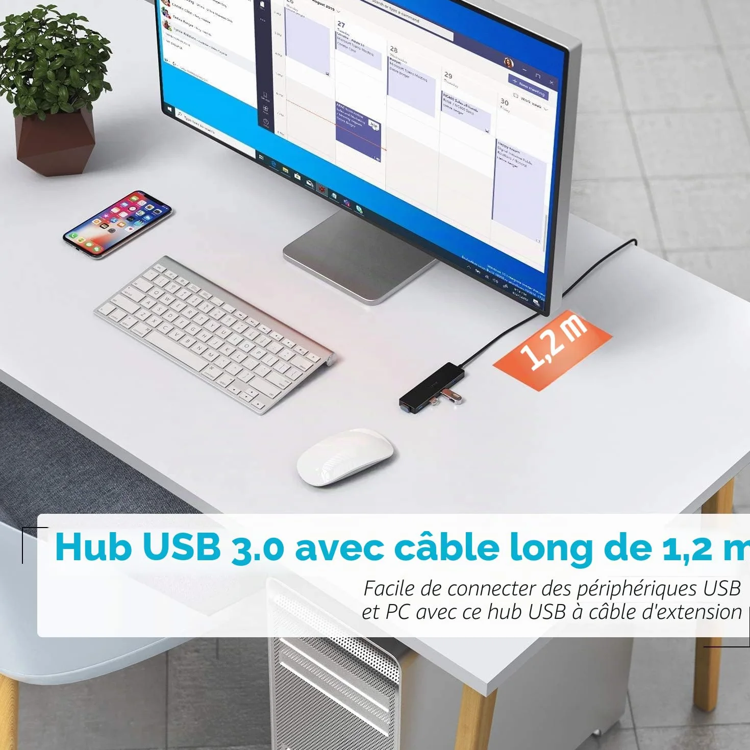 Aceele Hub USB 3.0 4 Ports 120cm pour Macbook, PC