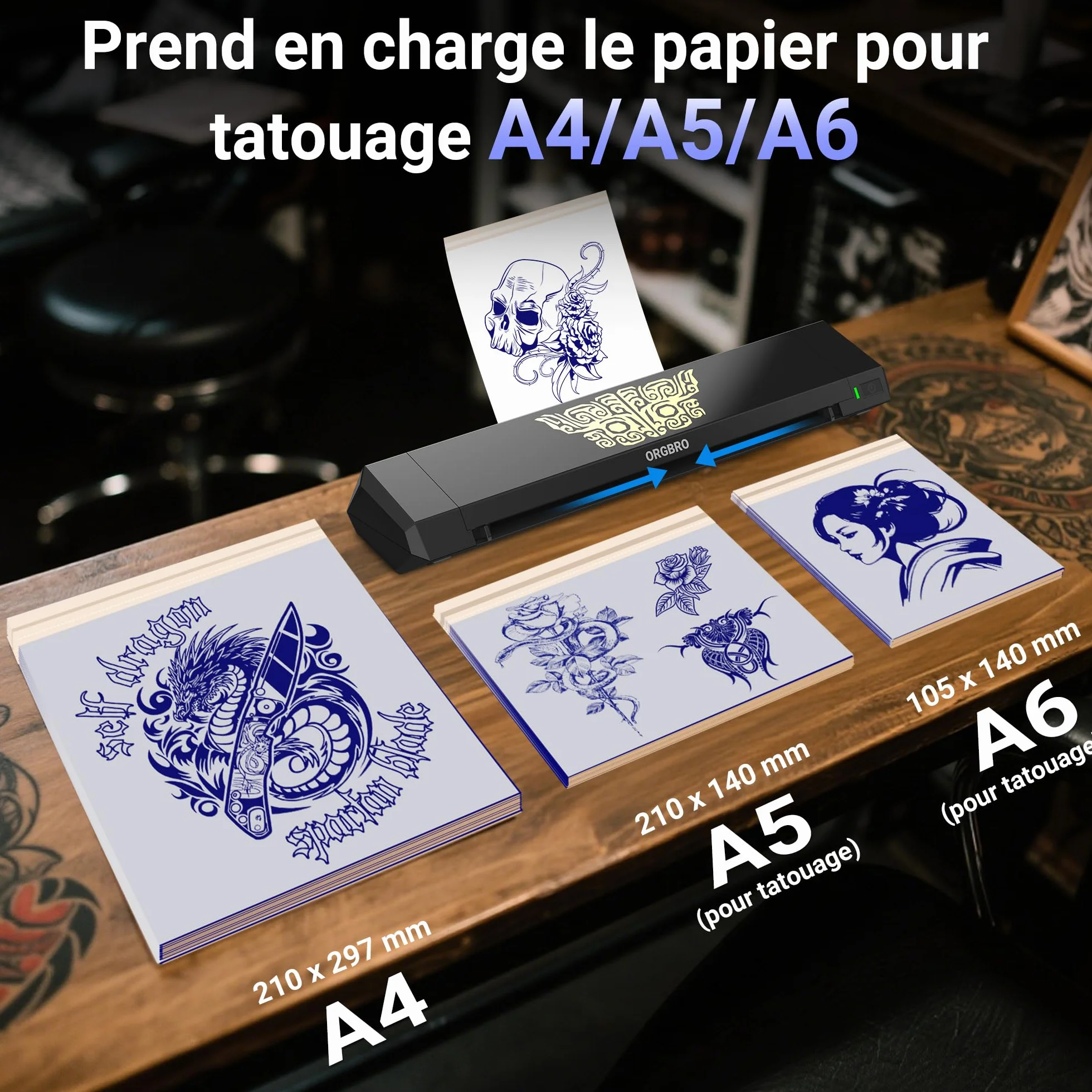 ORGBRO X8 Imprimante Stencil Tatouage Transfert Thermique Bluetooth 30 Feuilles Papier