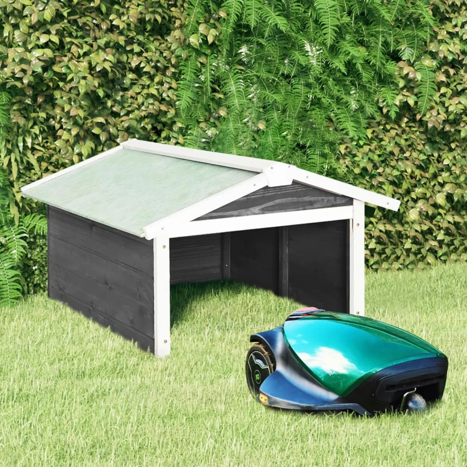 Gecheer Abri de Jardin en Bois pour Tondeuse à Gazon Robotique - Protection Intégrale et Design Rustique