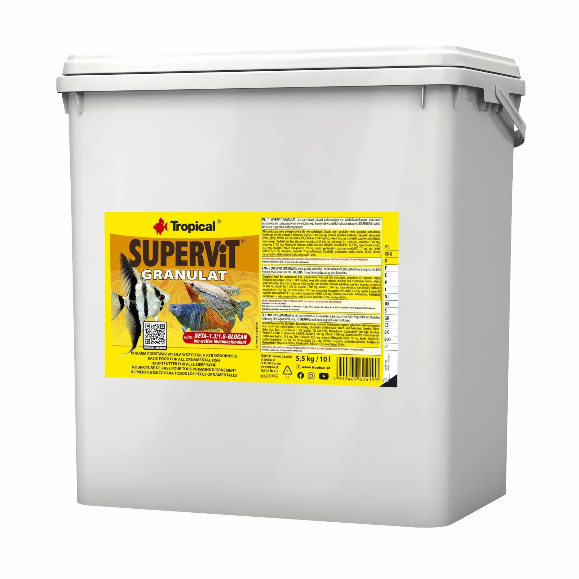 Tropical SUPERVIT GRANULAT 10L / 5,5kg - Nourriture de Base pour Tous Poissons d'ornement, sous Forme de granulés