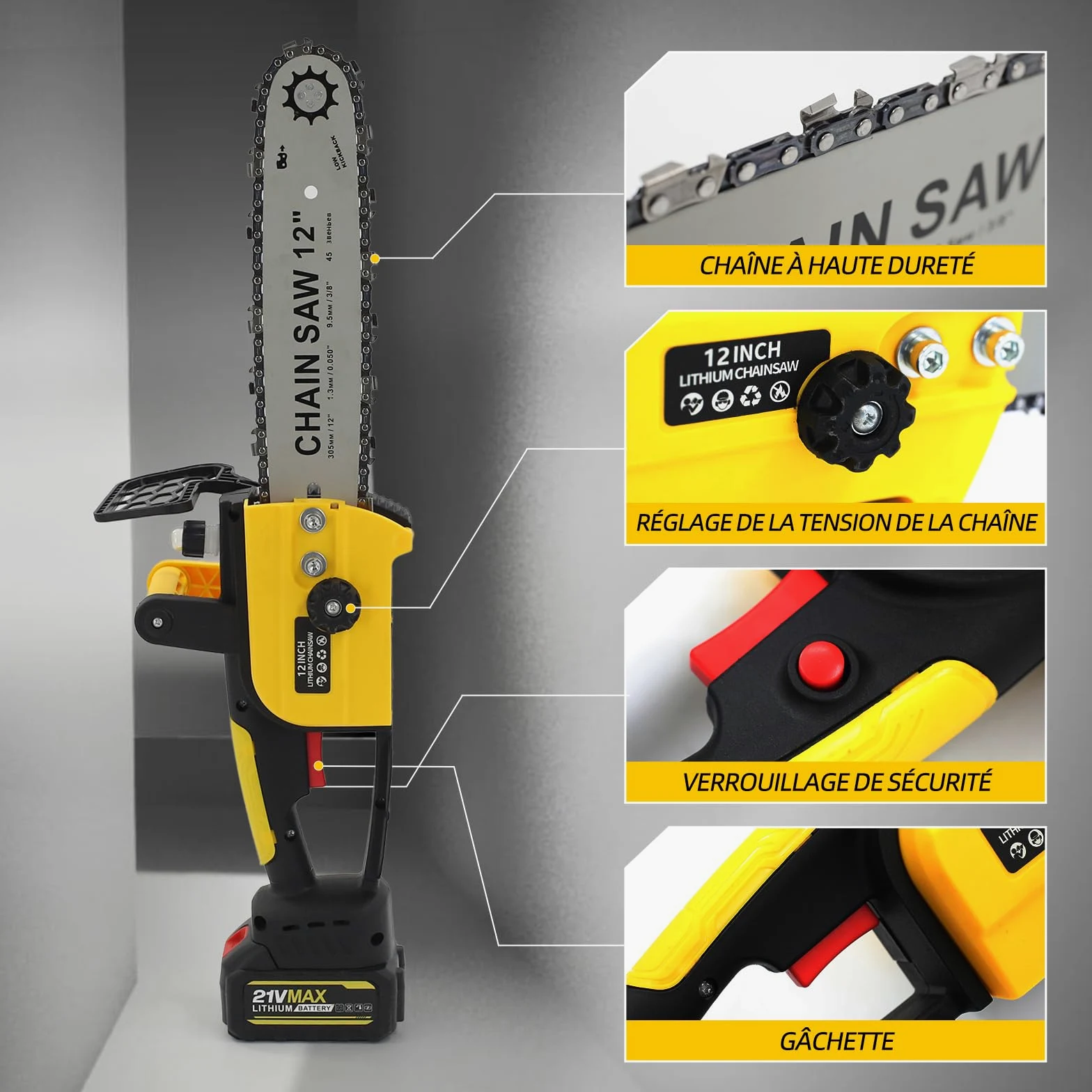 Tronçonneuse à batterie 12 pouces, moteur 1800W sans balais, 2x4000mAh, lubrification auto, sécurité – scie arboricole pro avec coffret, pour bois et jardin
