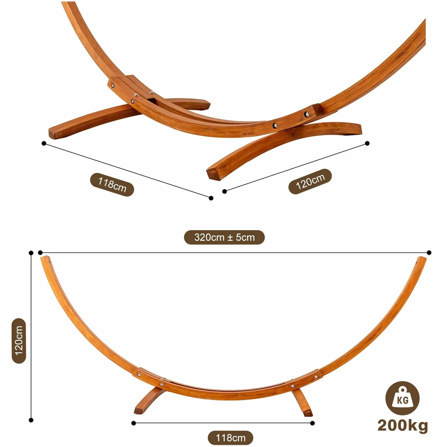 Hamac avec Support en Bois, 320×120 cm, 2 Hamacs, Charge 200 kg | Bois de pin massif, réglable en hauteur, structure stable extérieur