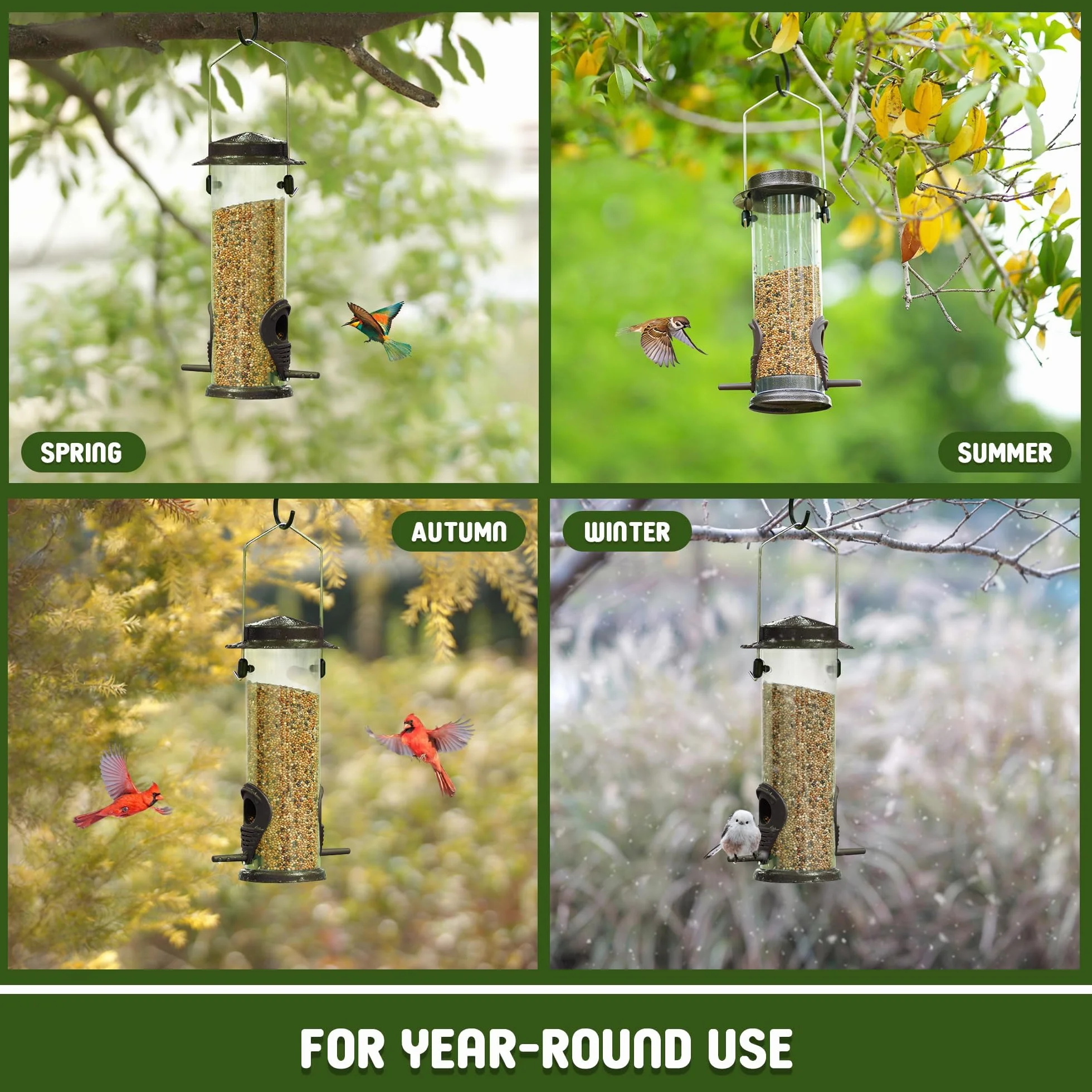 Lot de 2 mangeoires à oiseaux suspendre métal jardin - 2 ports - Résistantes intempéries - Café