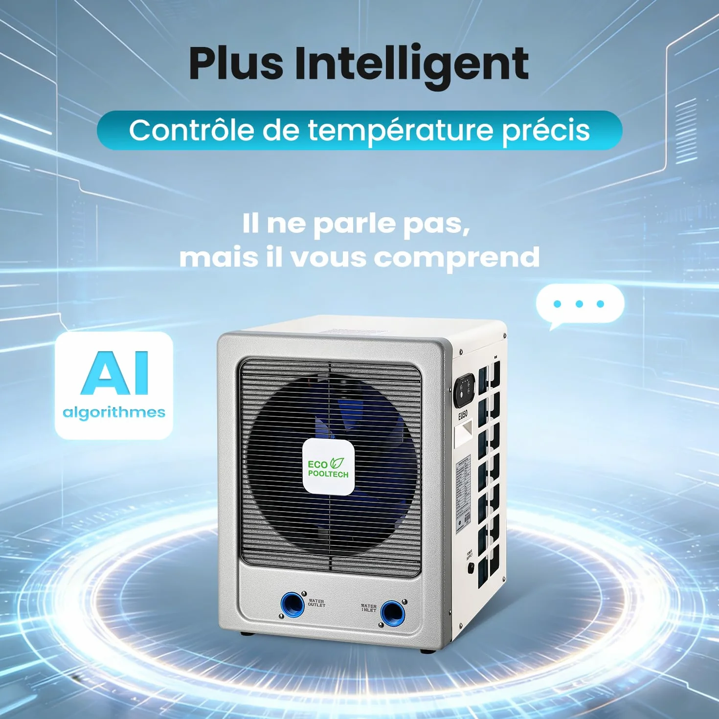 ECOPOOLTECH Bomba de calor Inverter 6 KW Hasta 50 m³ compresor Turbo X Ultra intercambiador de titanio Para Agua Salada Plug & Play