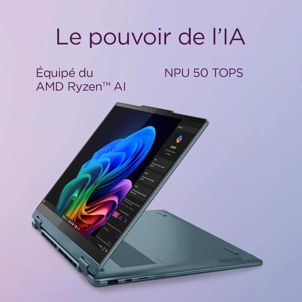 Lenovo Yoga 7 2-in-1 14AKP10 Ordinateur Portable 14" OLED AMD Ryzen AI 5 340 RAM 16Go SSD 512Go AMD Radeon 840M Windows 11 Home Clavier AZERTY Tidal Teal