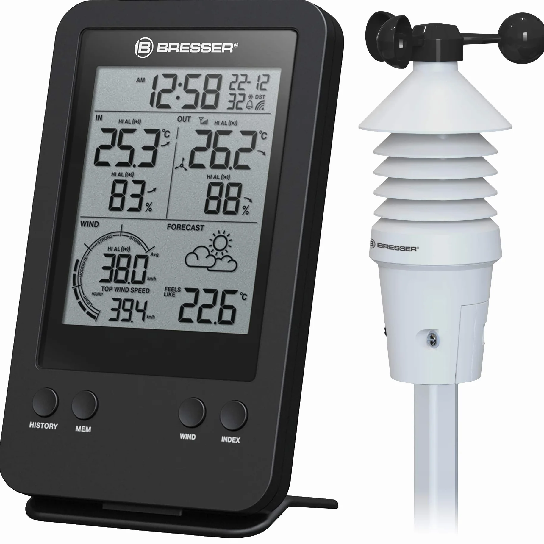 Bresser Station météo sans fil Avec écran noir et blanc sans Wi-Fi. Écran noir et blanc.